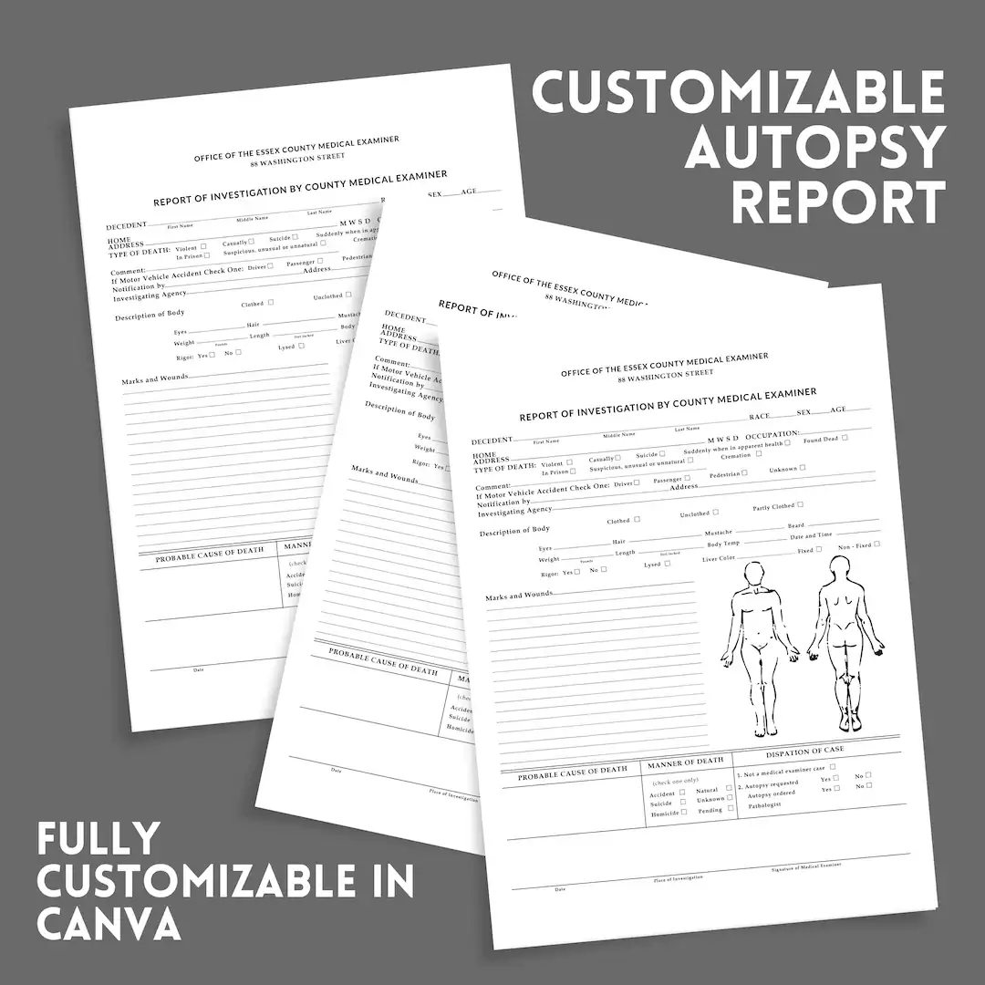 Printable Autopsy Report Template Diy