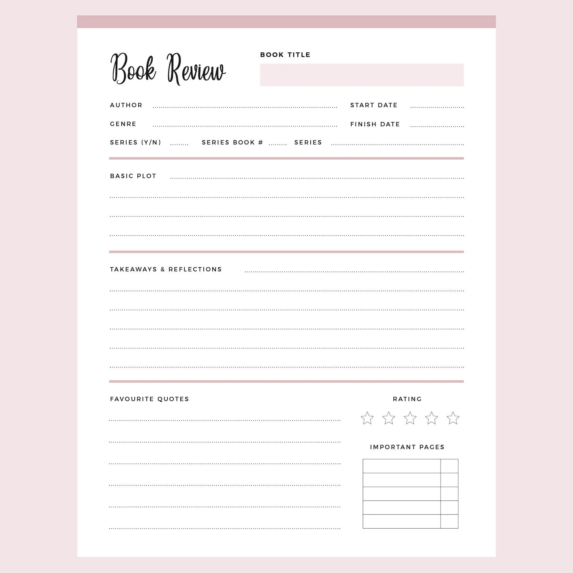 free printable book review template
