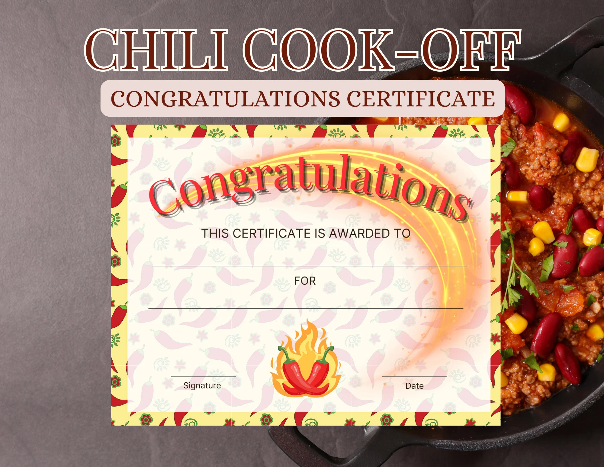 Printable Chili Cook Off Certificate