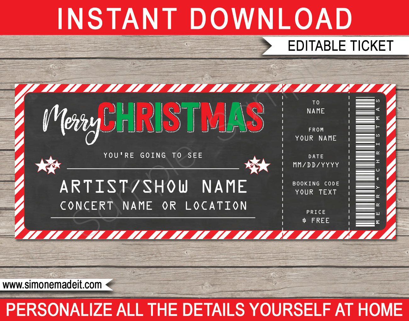 Printable Christmas Gift Concert Ticket Template