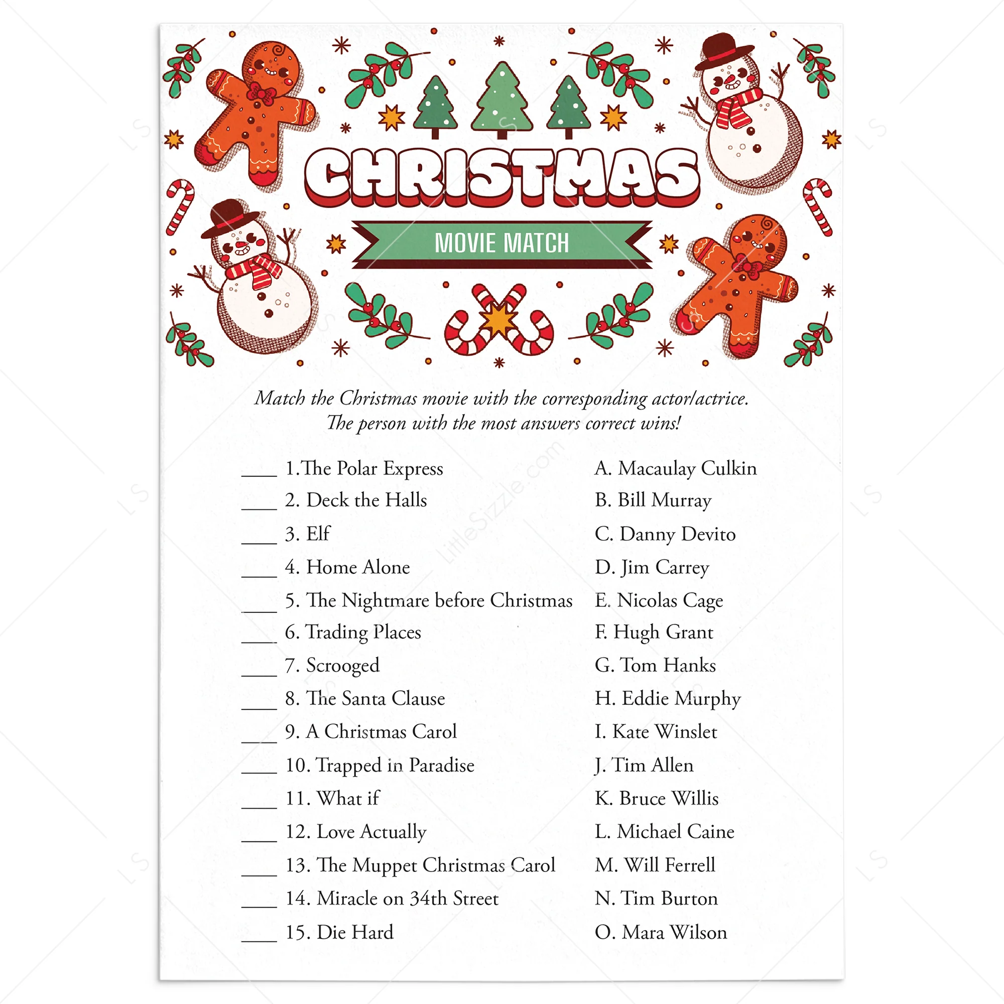 christmas quiz answer sheet template