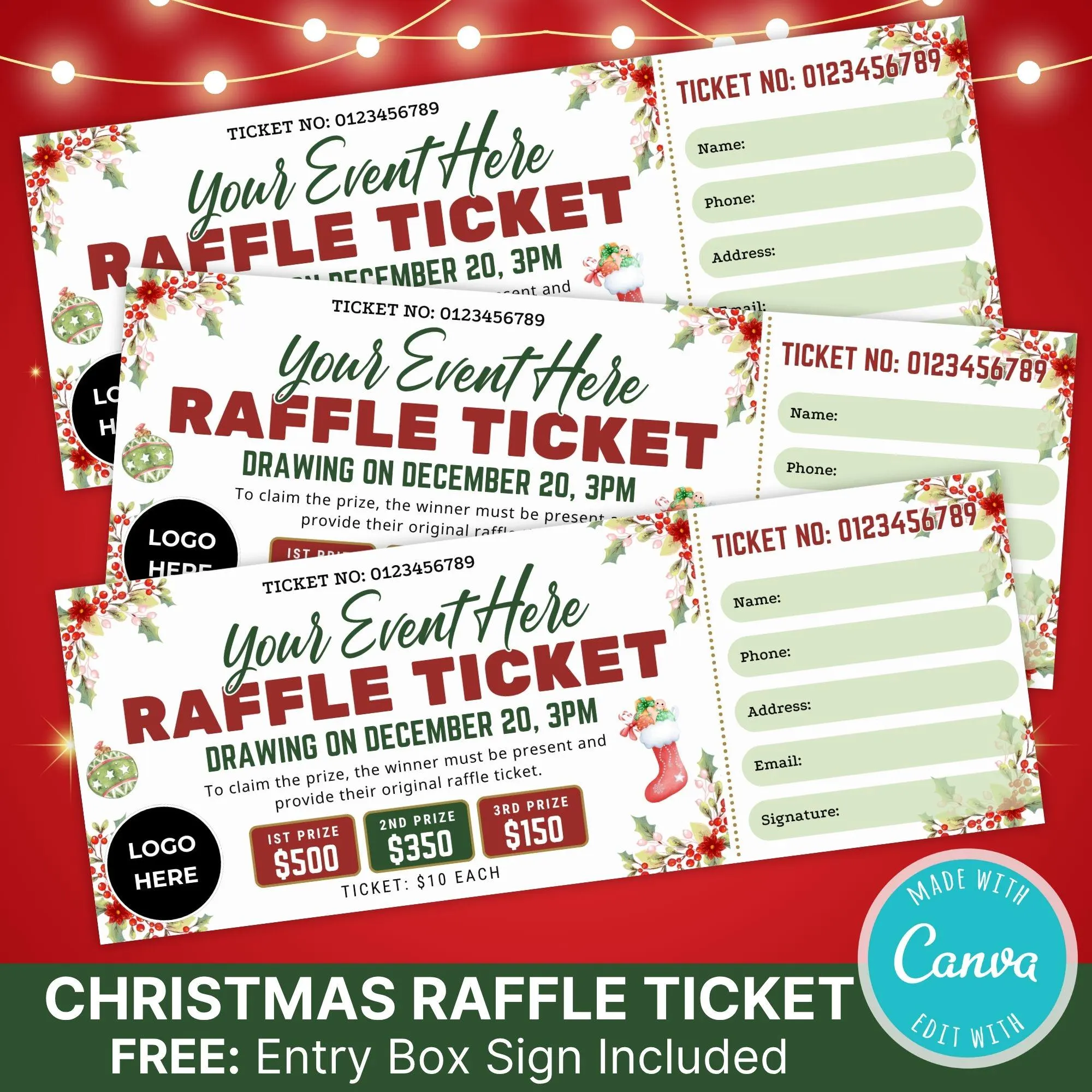 Printable Christmas Raffle Ticket