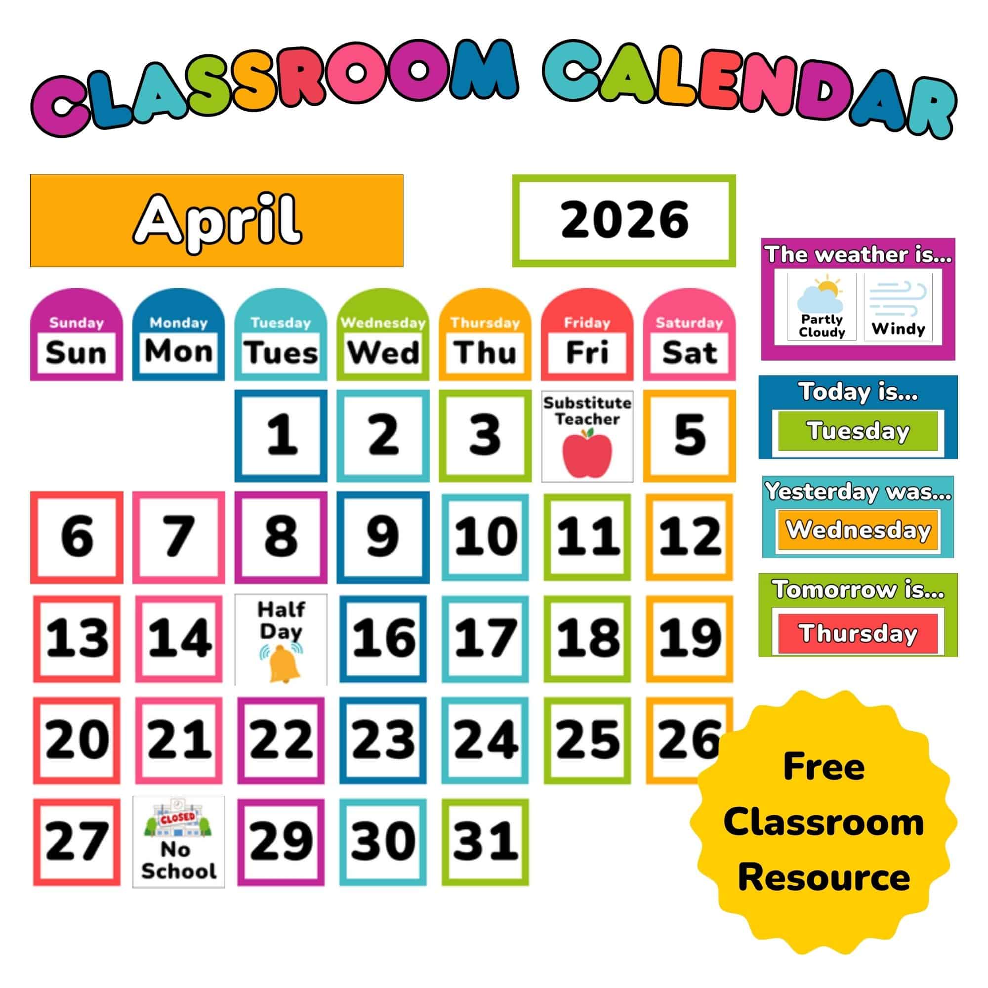 Printable Classroom Calendar