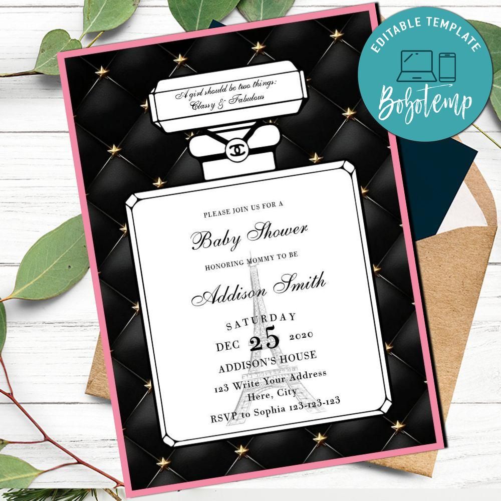 Printable Coco Chanel Baby Shower Invitation Template Instant Download Printable Coco Chanel Baby Shower Invitation Template Instant Download