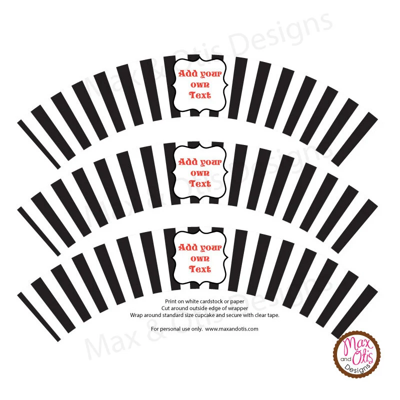 Printable Cupcake Wrappers Black White Stripe Editable Pdf Printable Cupcake Wrappers Black White Stripe Editable Pdf