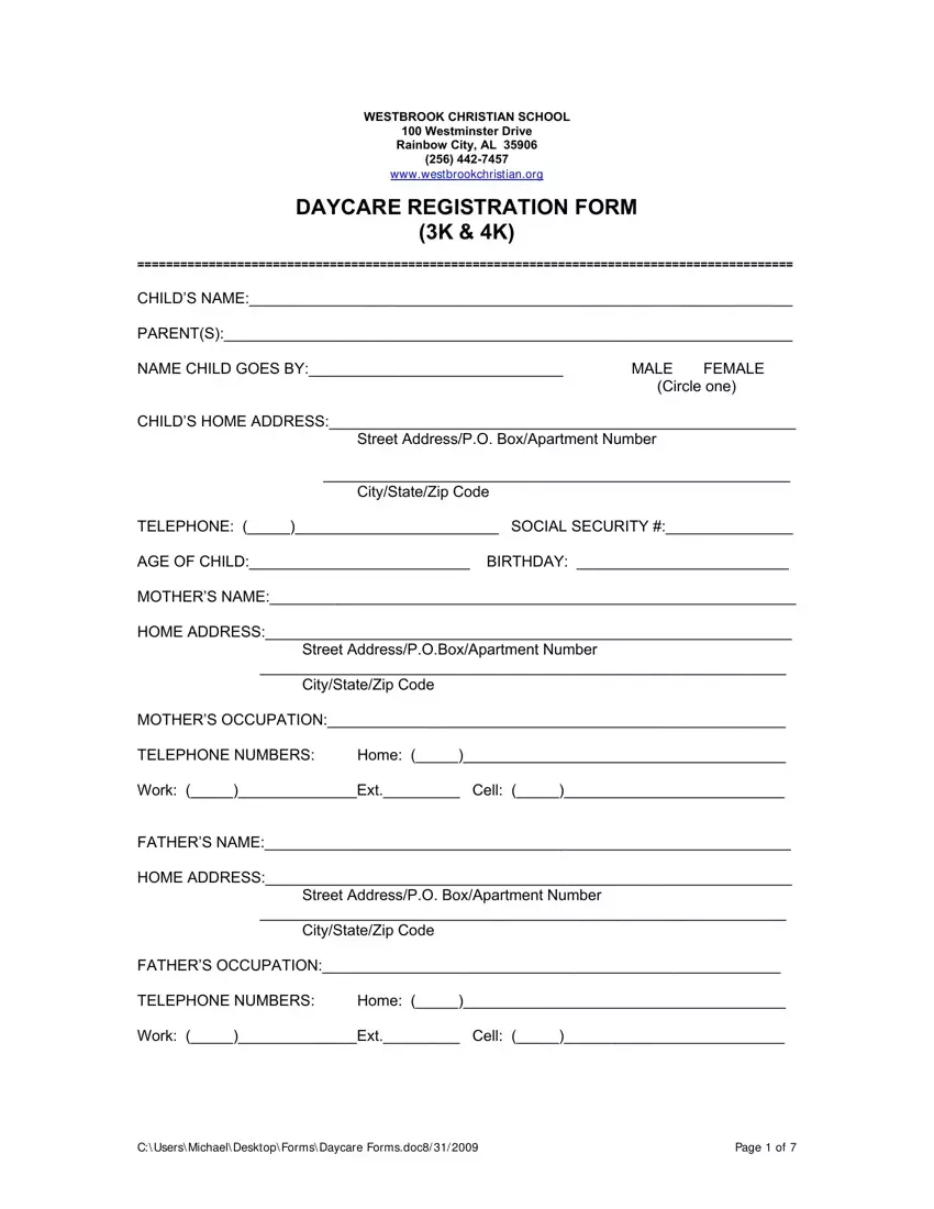 Printable Daycare Form Printable Daycare Form