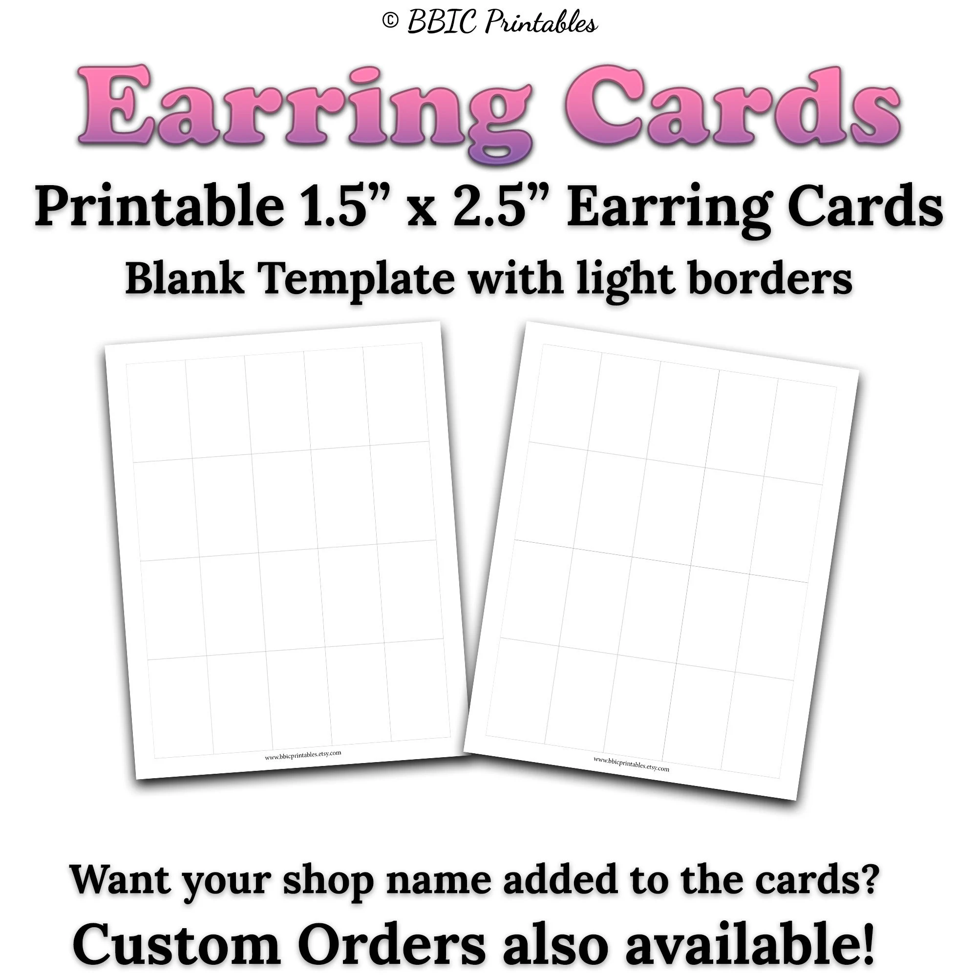 Printable Earring Cards Instant Download