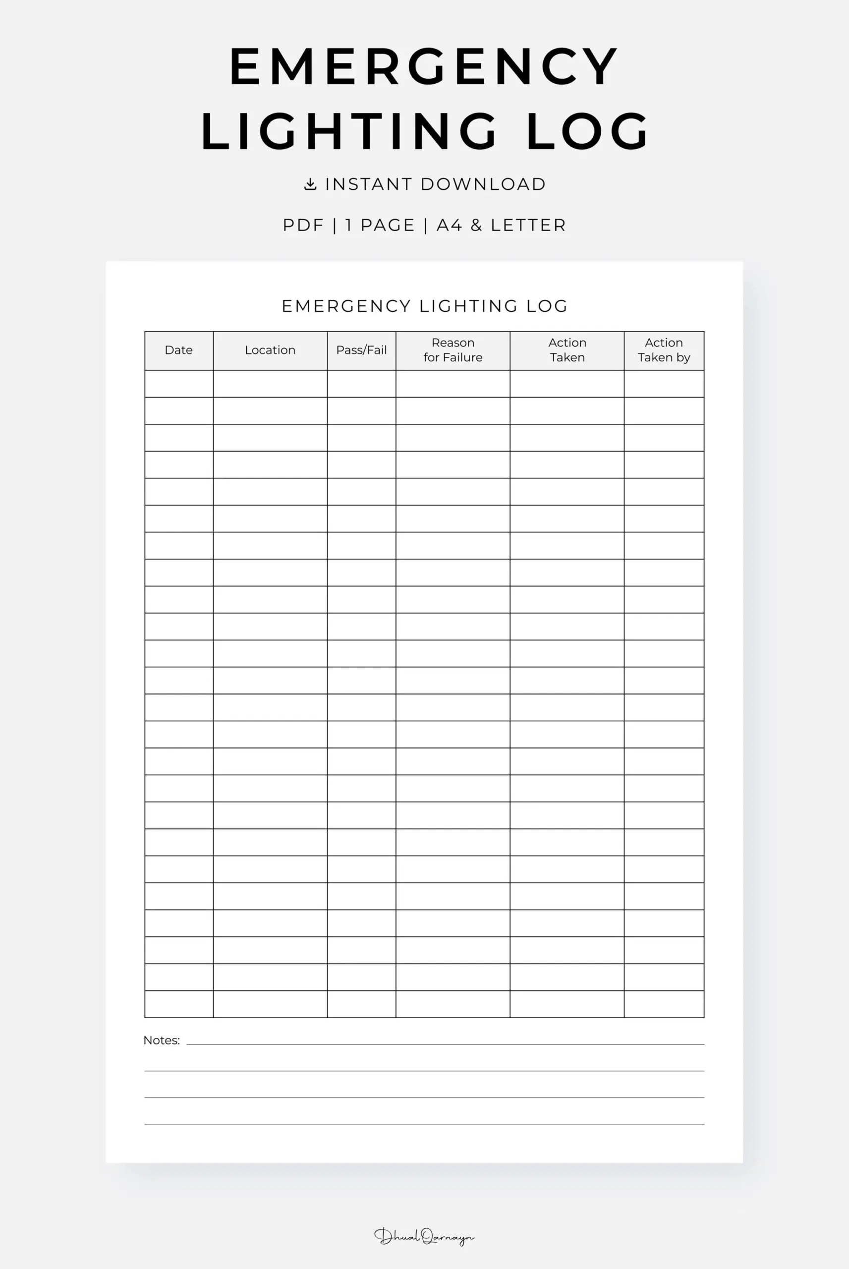 Printable Emergency Lighting Log