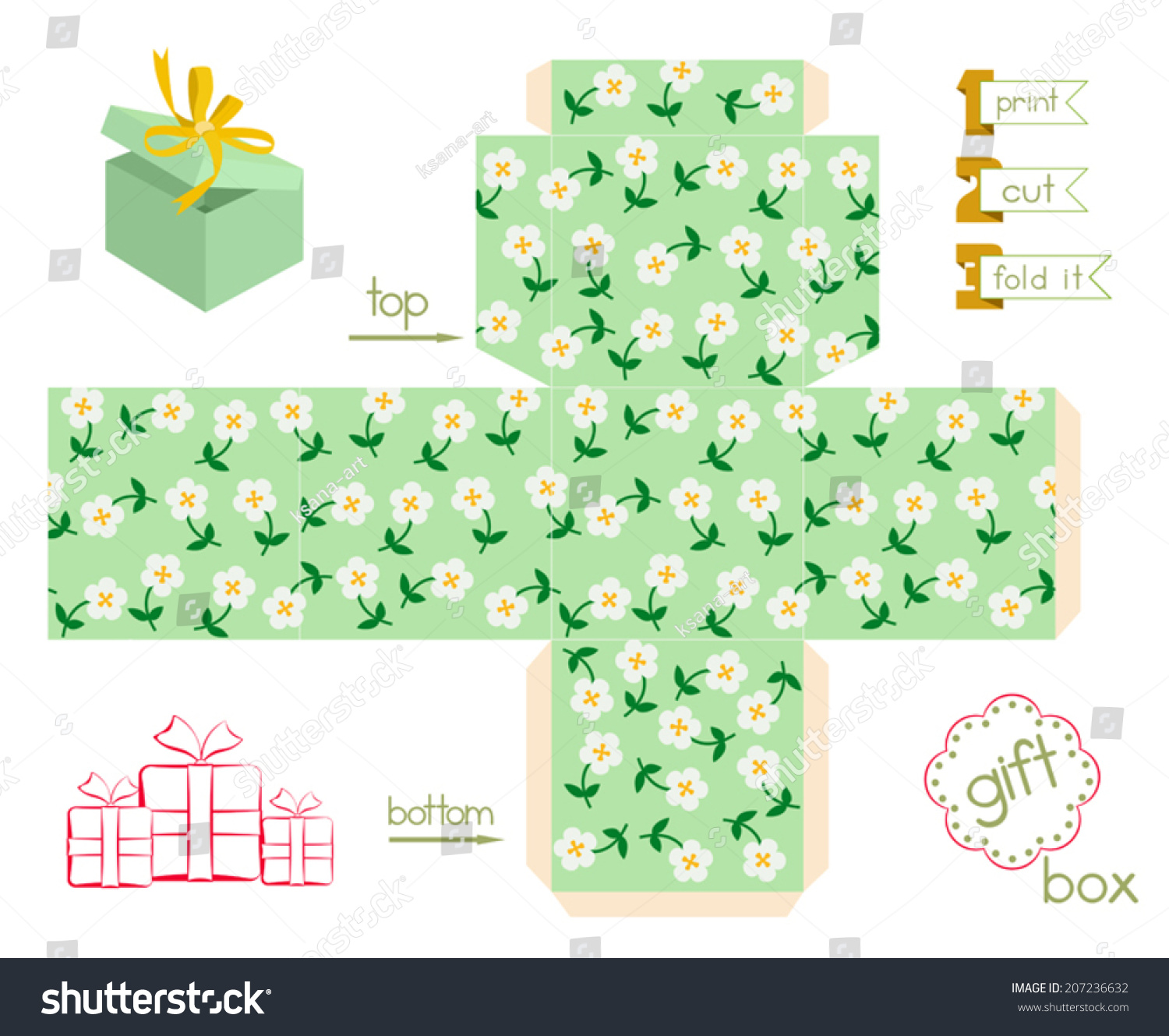 Printable Gift Box Cute Flowers Template 207236632 Printable Gift Box Cute Flowers Template 207236632