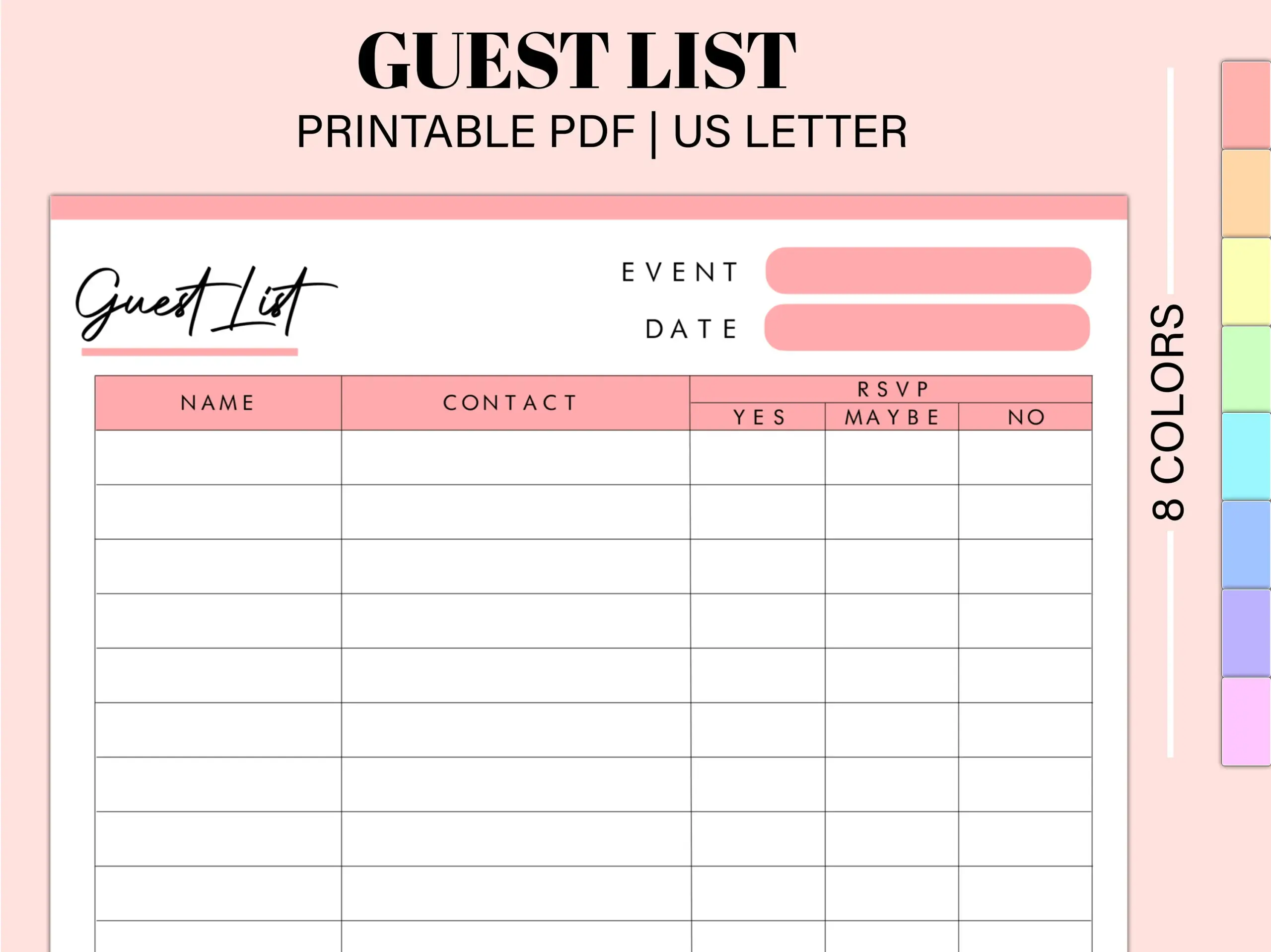 Printable Guest List Planner Guest List Printable Guest List Planner Guest List