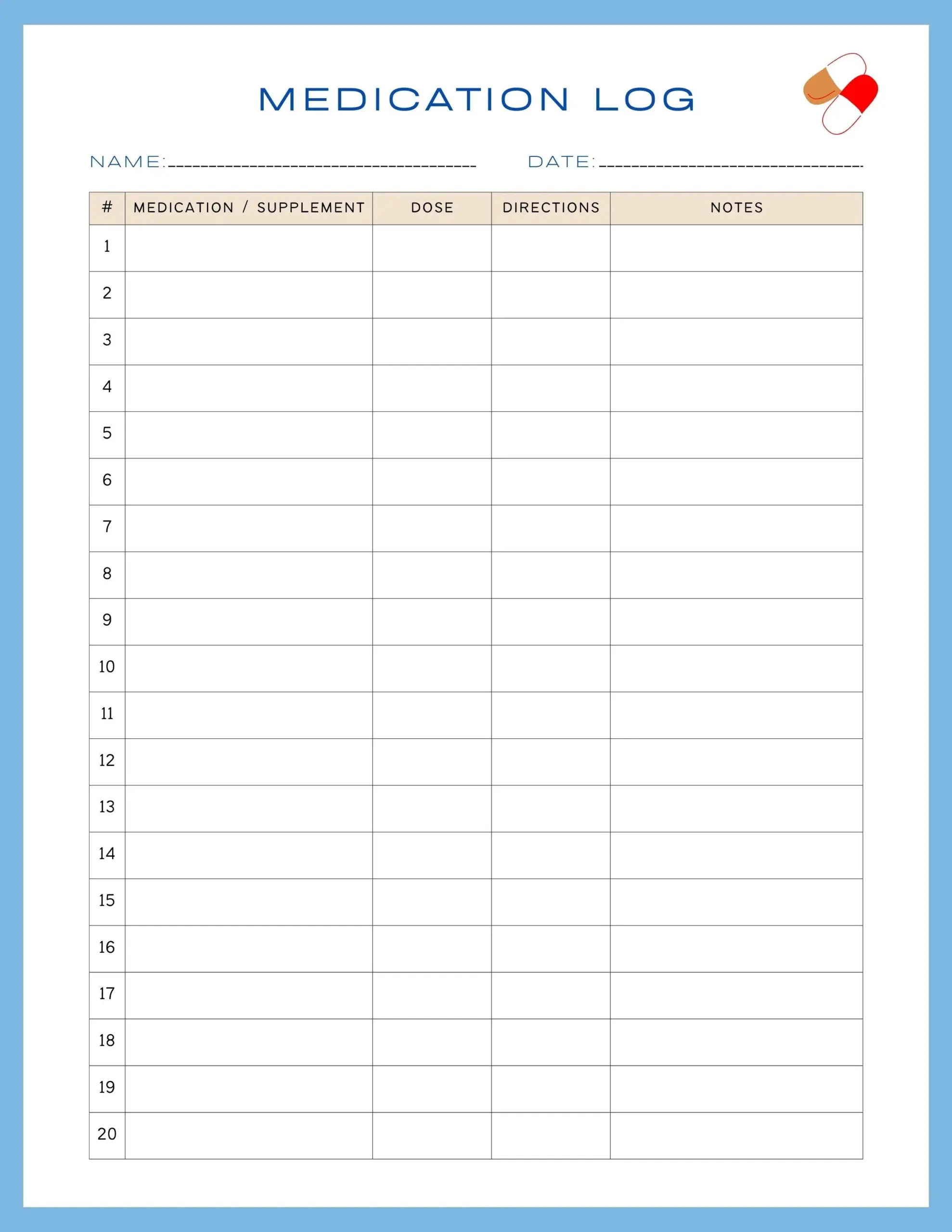 Printable Medication Log Sheet Planner Printable Medication Log Sheet Planner