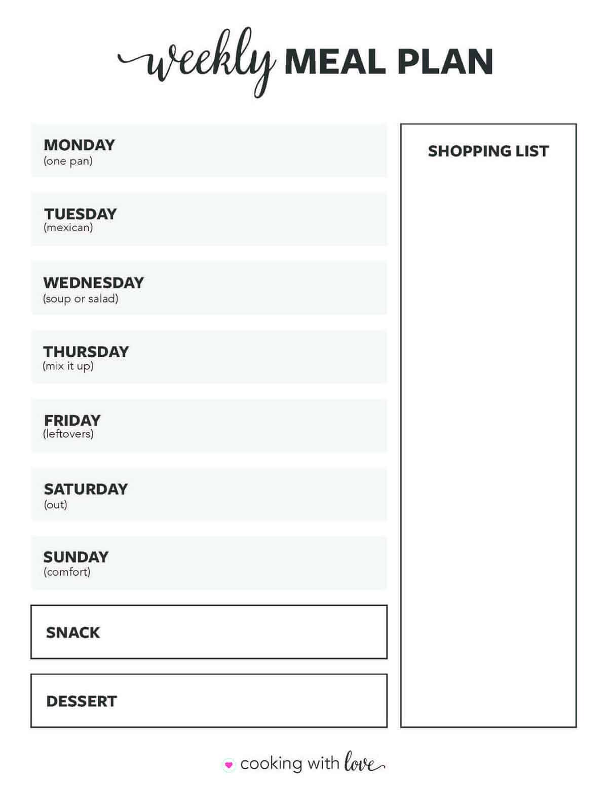 Printable Menu Plans
