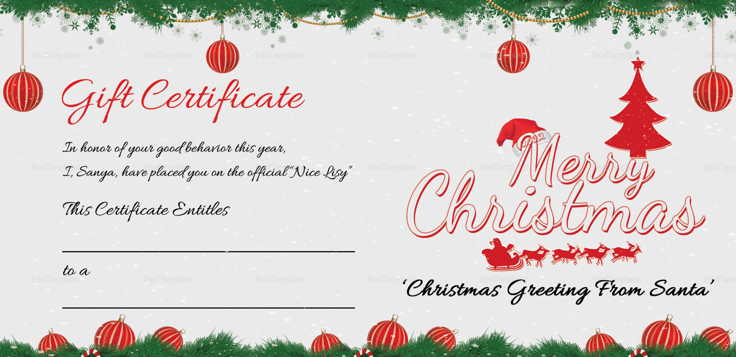 Printable Merry Christmas Gift Certificate