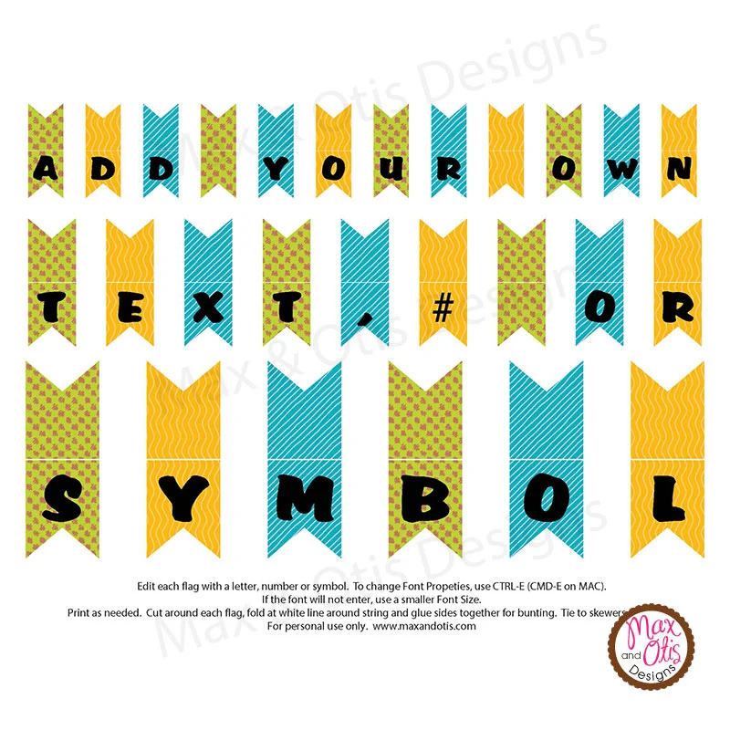 Printable Mini Bunting Flag Cake Topper Editable Pdf