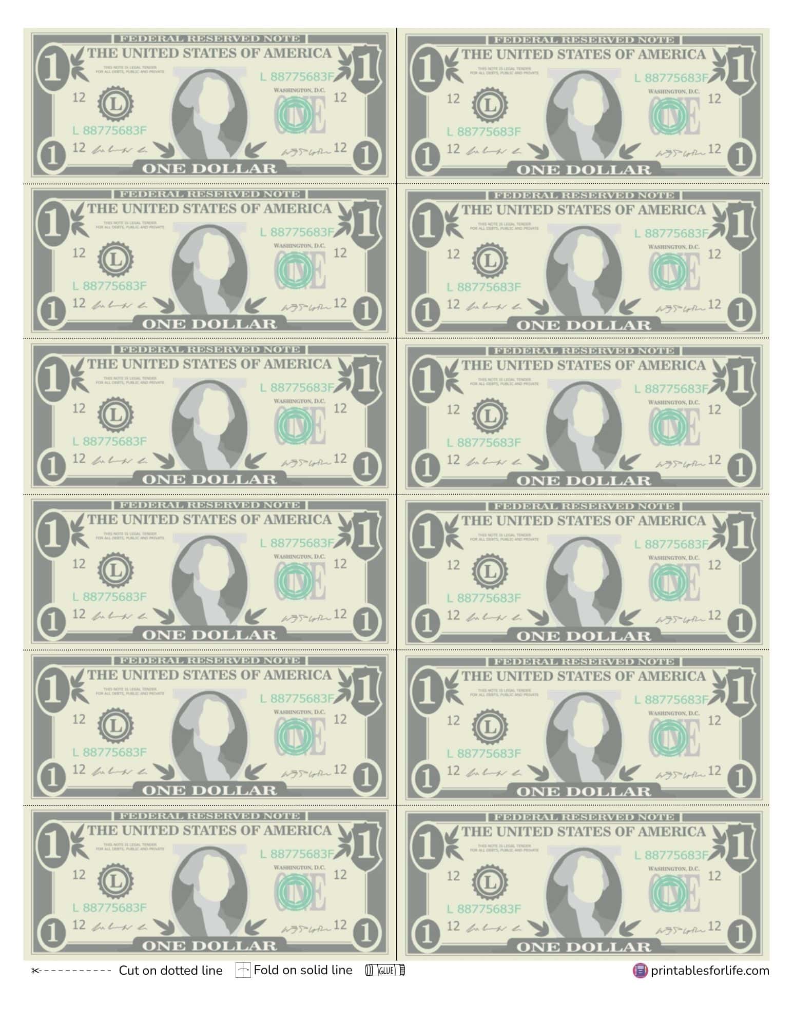 Printable Money Us Bills