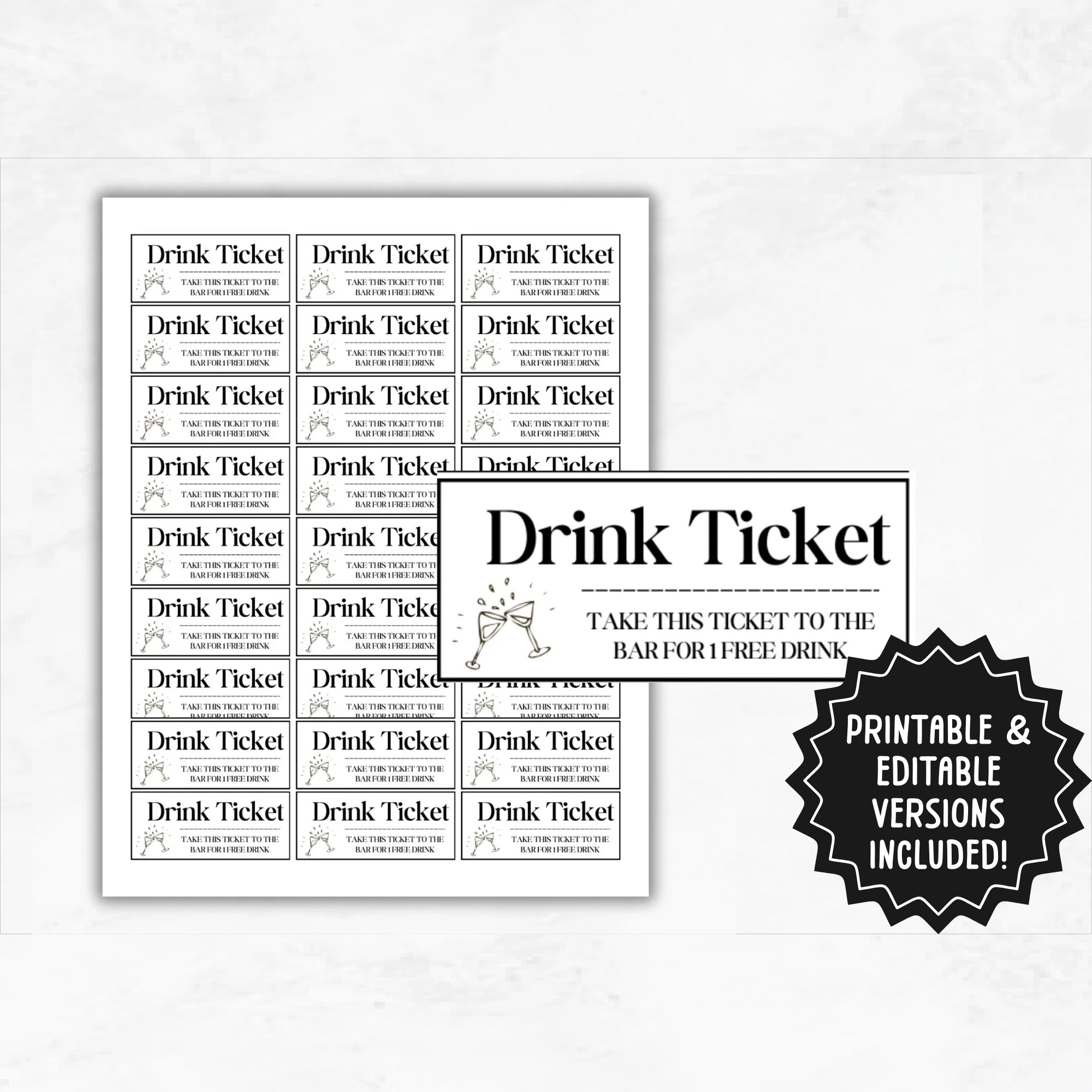 Printable Party Drink Tickets Editable