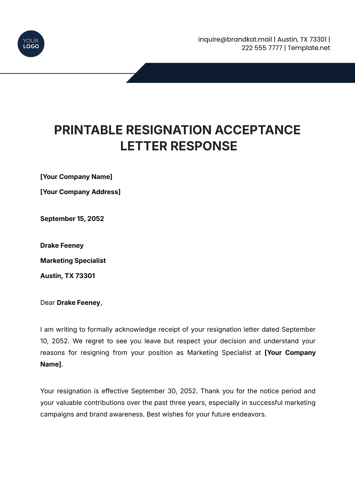 Printable Resignation Acceptance Letter Response Printable Resignation Acceptance Letter Response