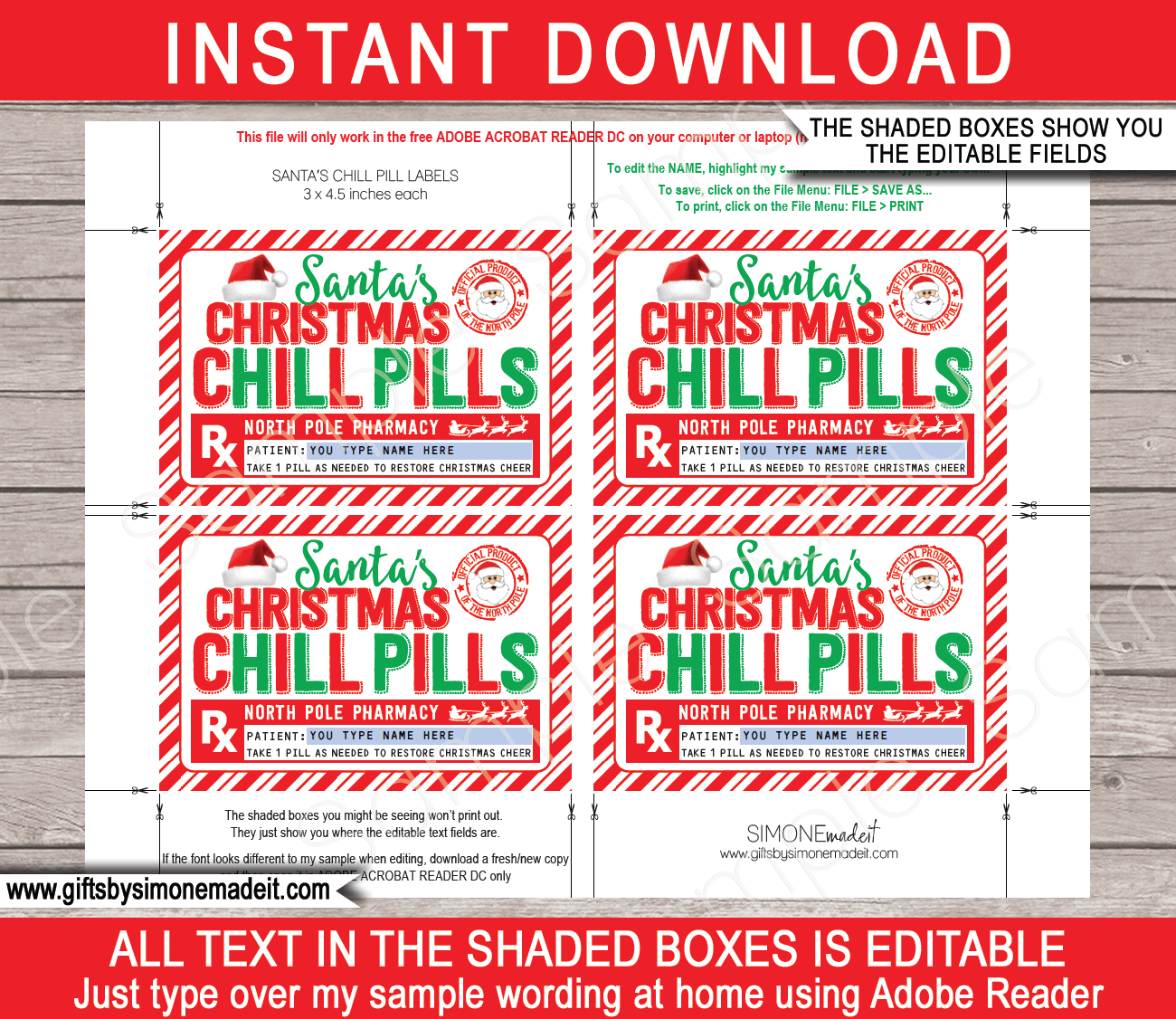 Printable Santa Chill Pill Labels
