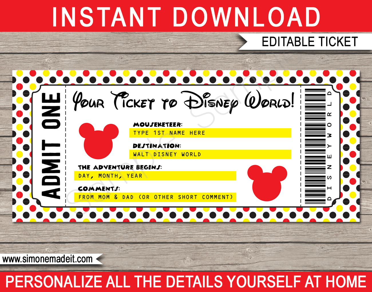 Printable Ticket To Disney World Template Printable Ticket To Disney World Template