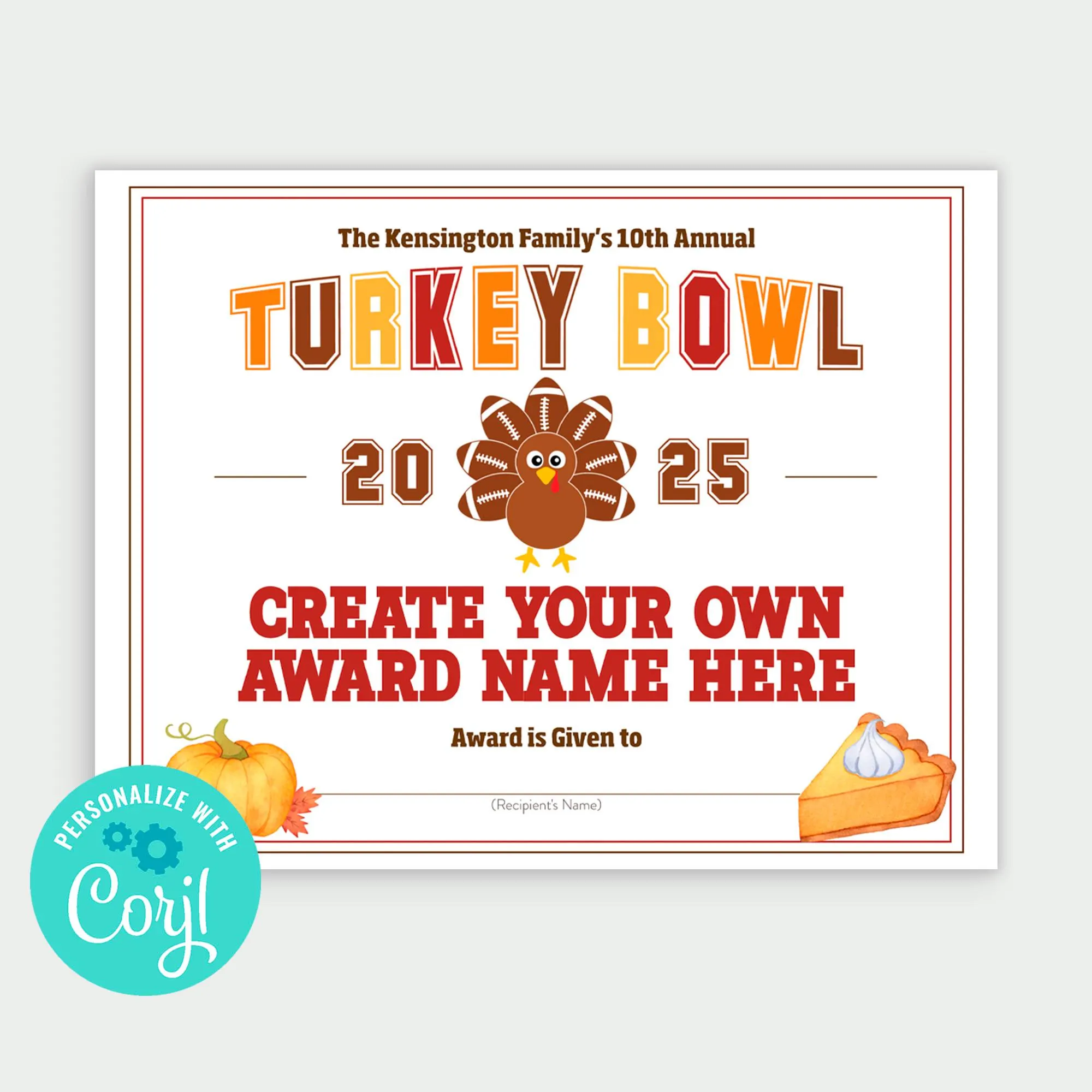 Printable Turkey Bowl Award Winner Printable Turkey Bowl Award Winner