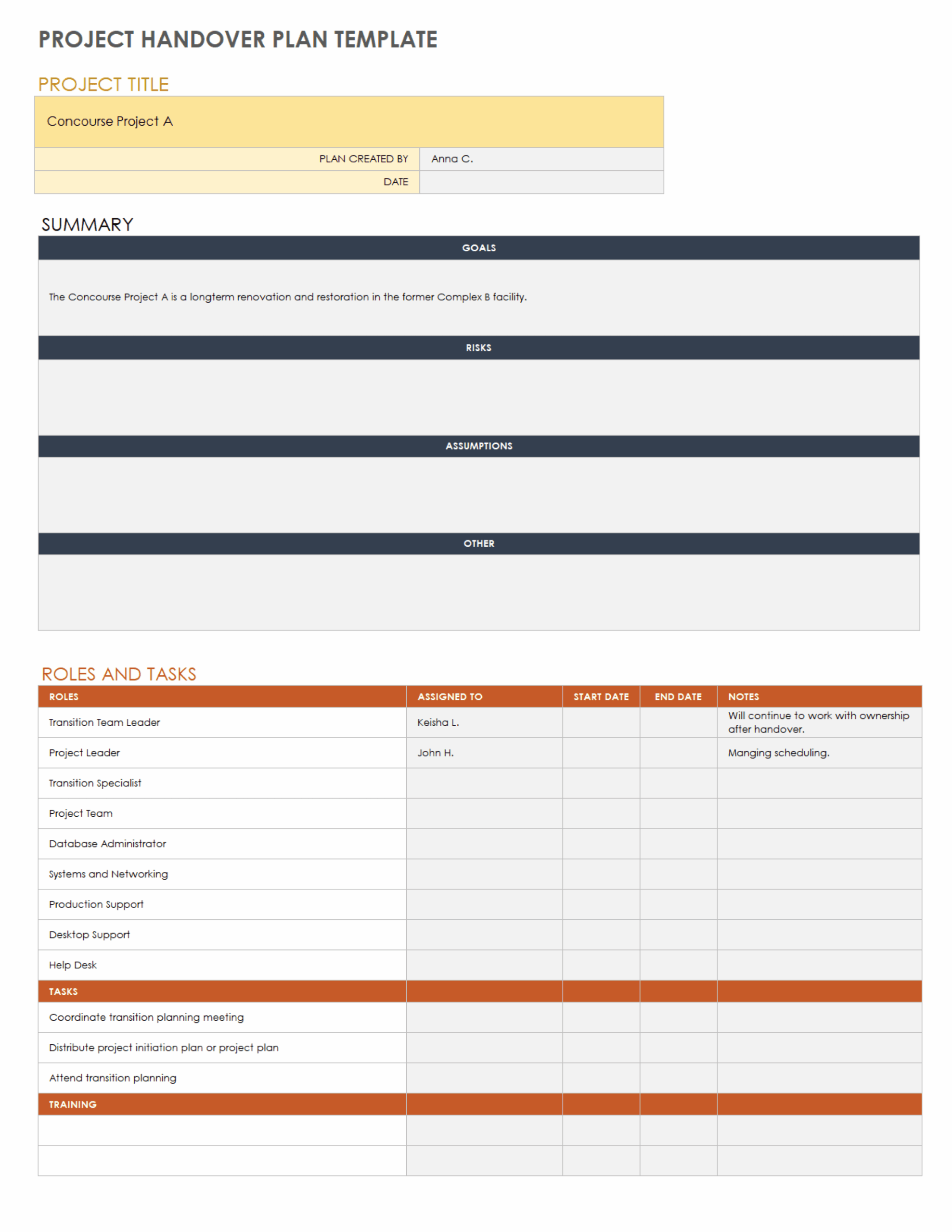 Project Handover Templates