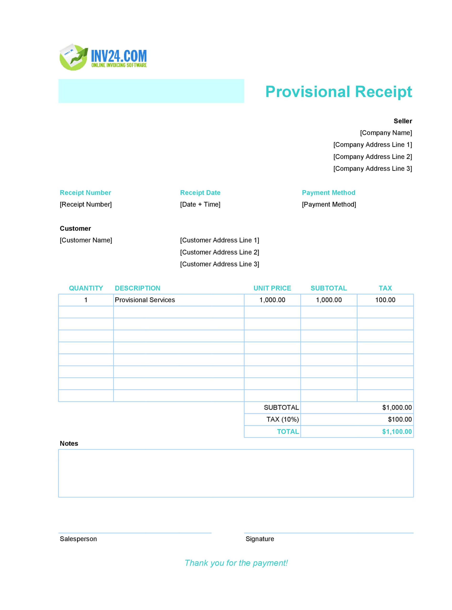 Provisional receipt template