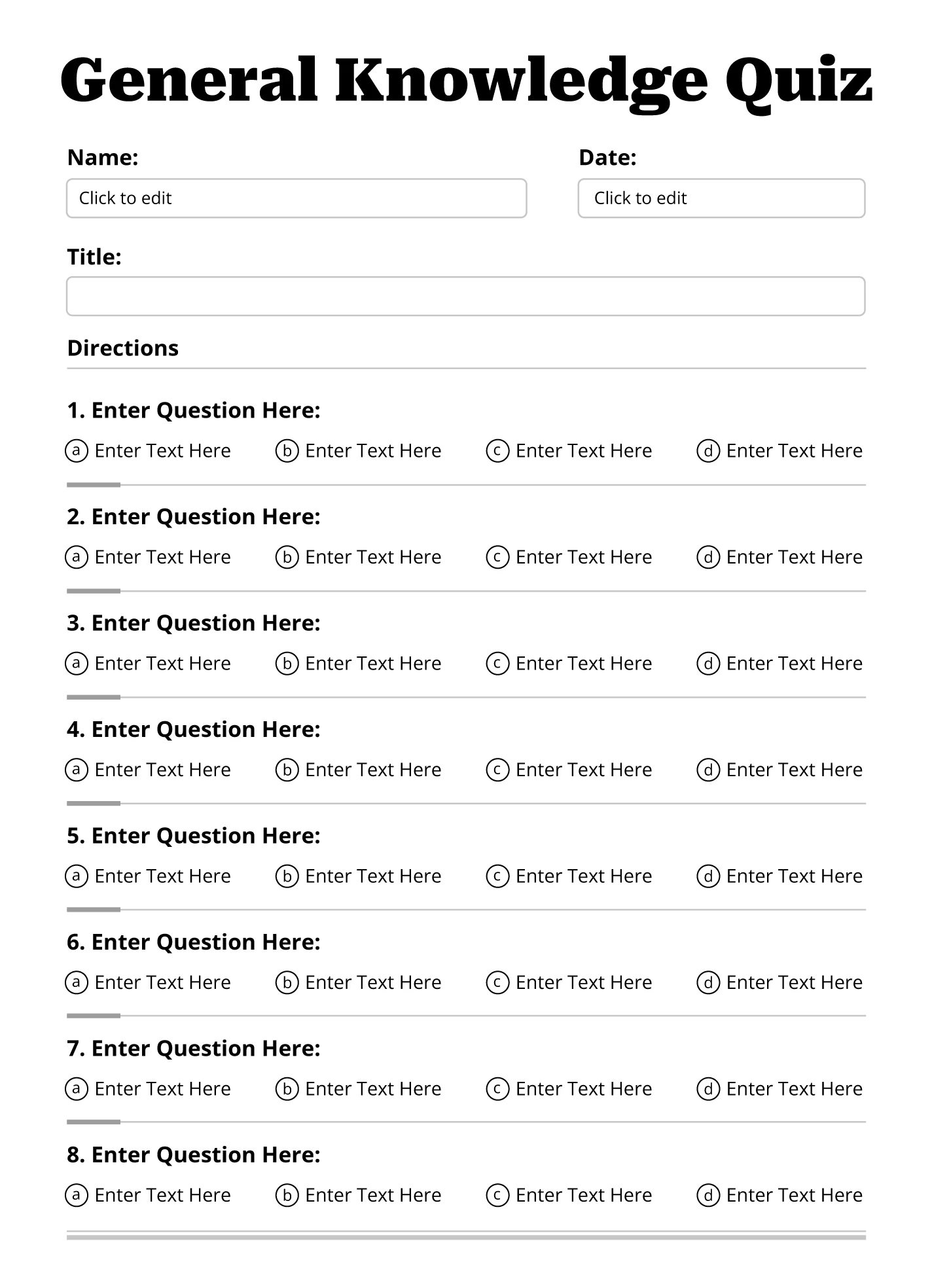 Quiz Templates Quiz Templates