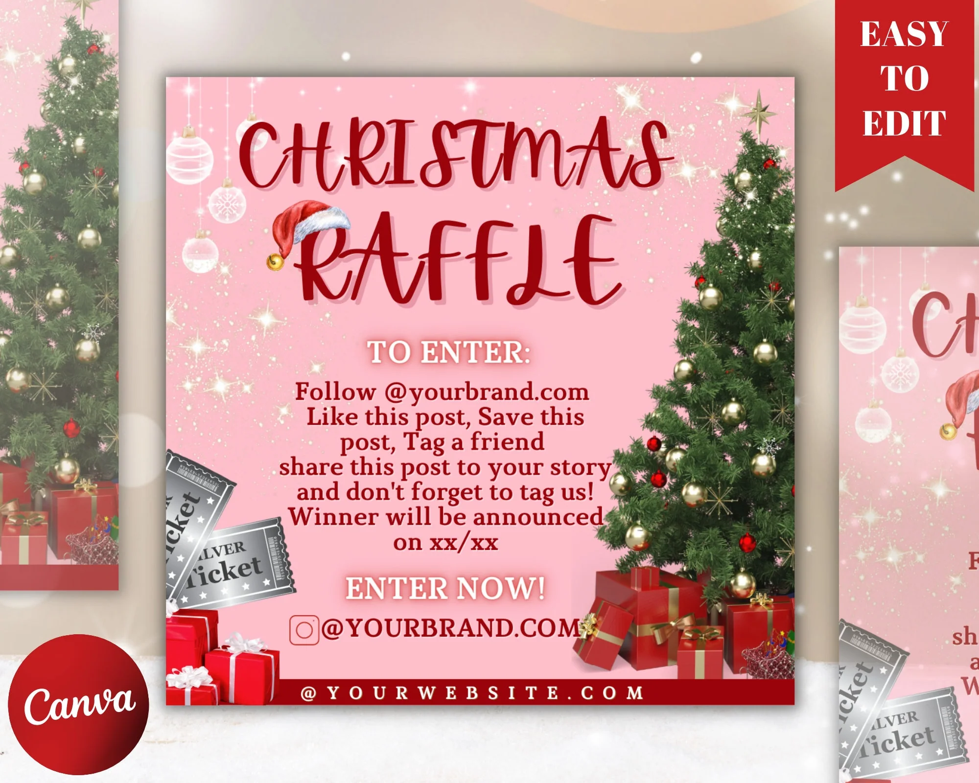 Raffle Flyer Template Holiday Flyer Instagram Flyer Social Media Flyer Editable Christmas Raffle Ticket Flyer Template Giveaway Flyer