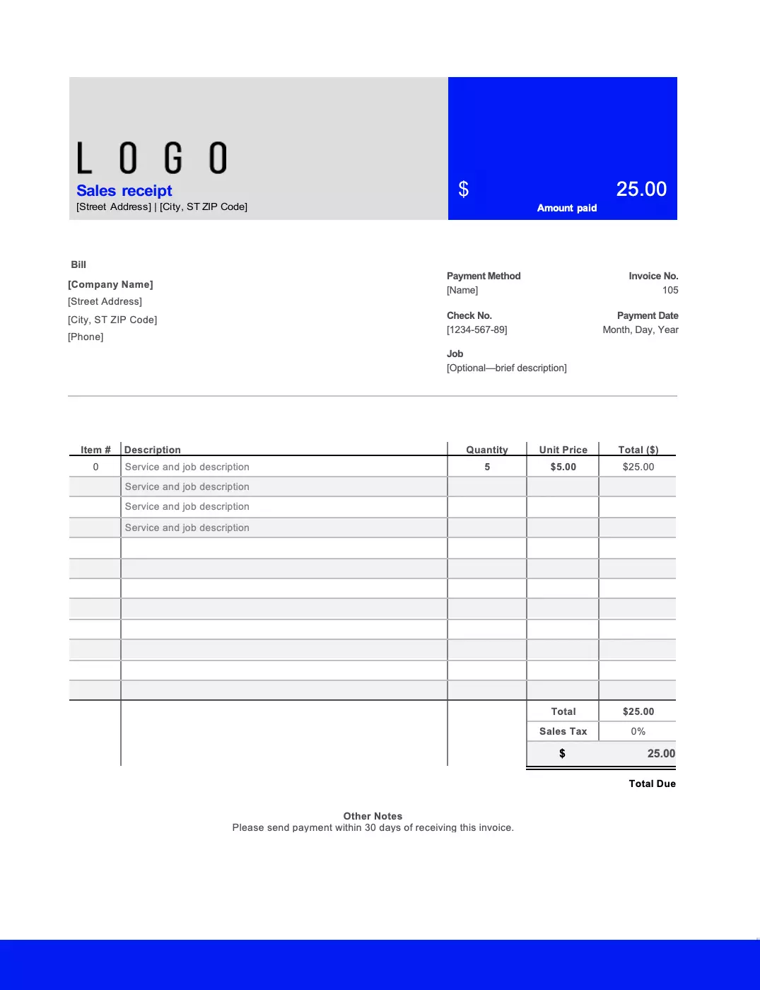 official receipt sample template