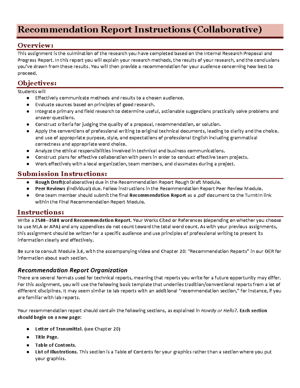 Recommendation Report Instructions Collaborative Recommendation Report Instructions Collaborative