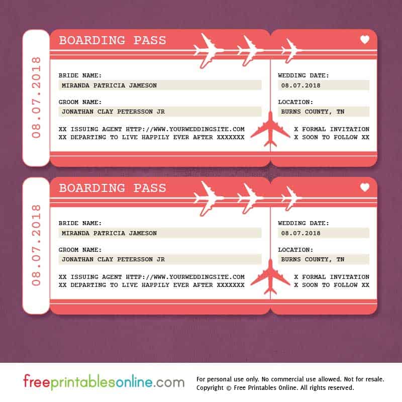 Red Boarding Pass Save The Date Template