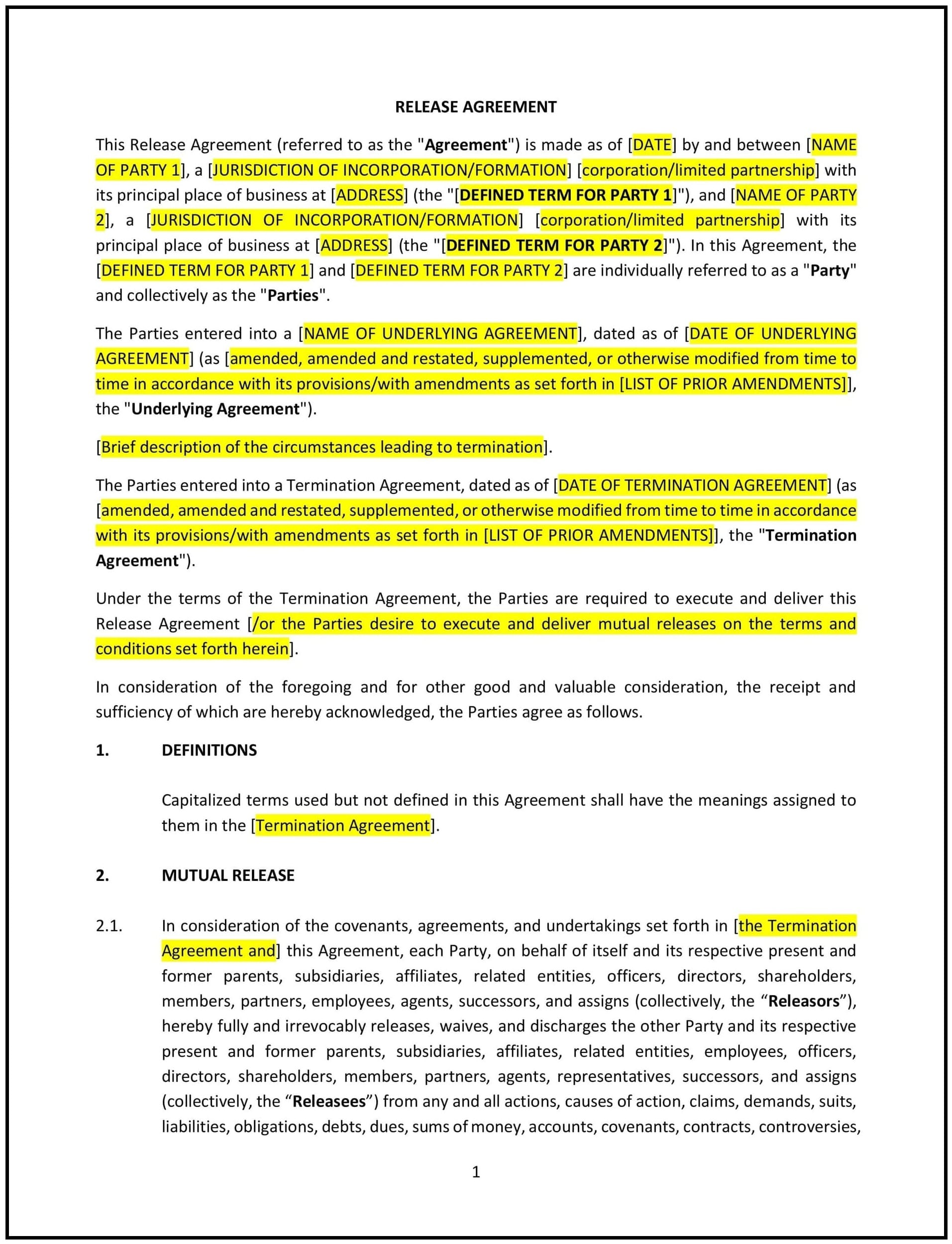 Release Agreement Mutual Connecticut Free Template
