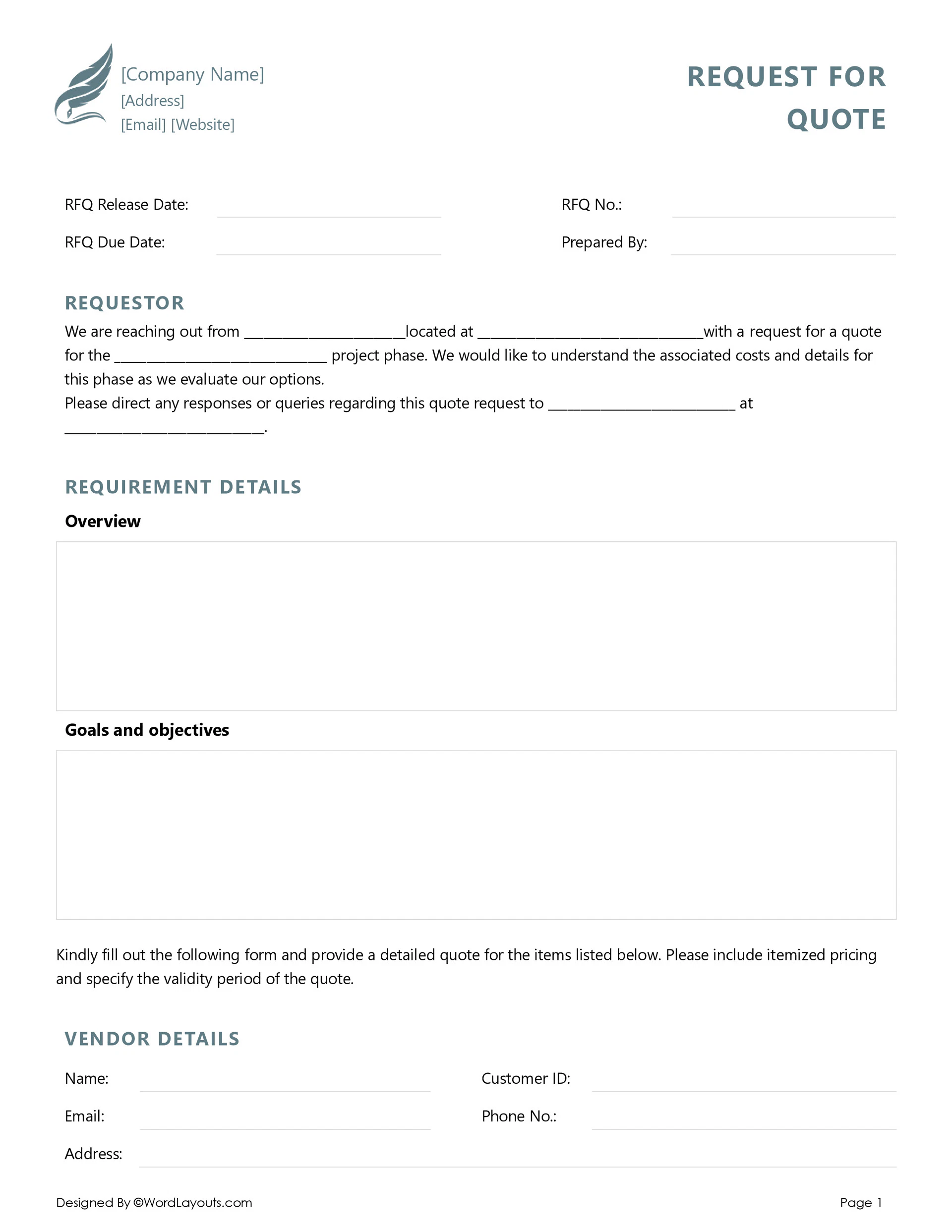 rfq sample template rfq sample template