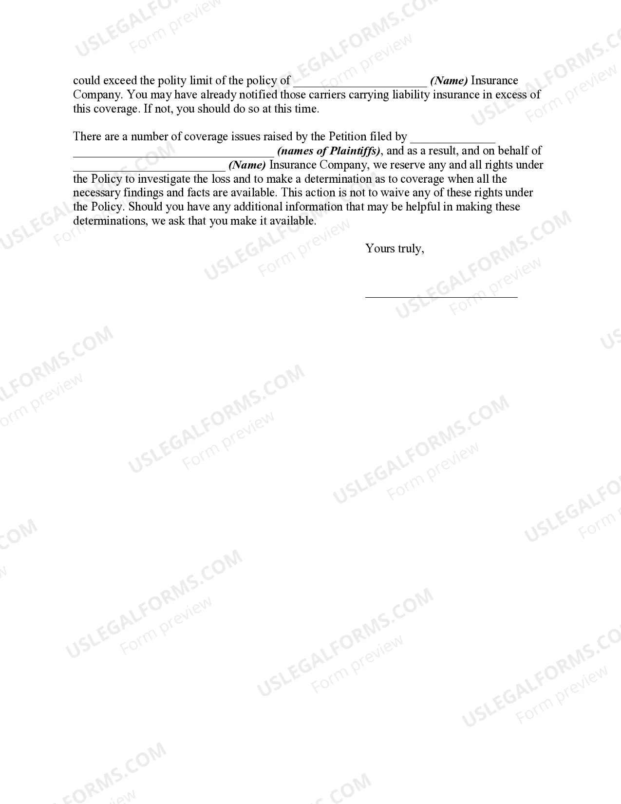 Reservation Of Rights Letter Reservation Of Rights Letter