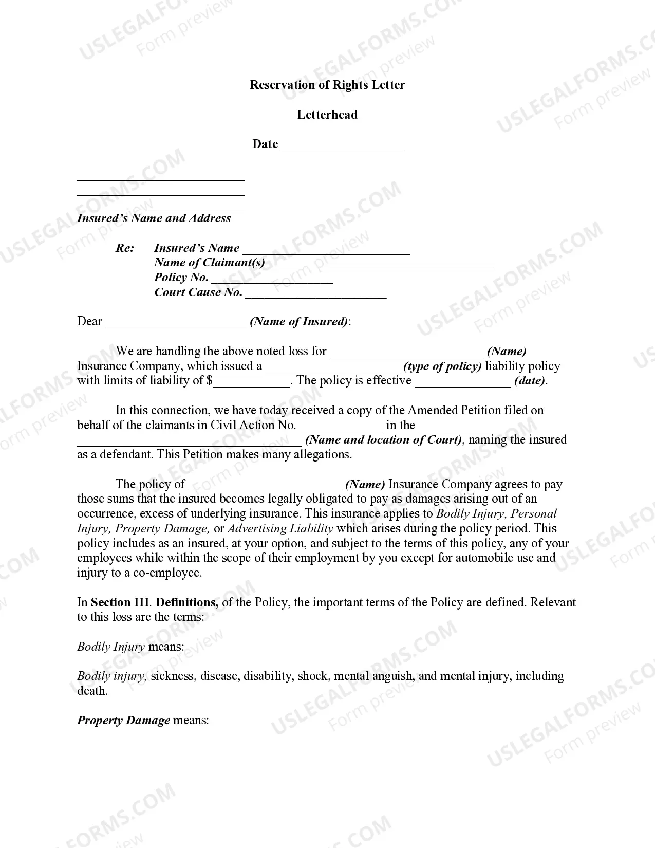 Reservation Of Rights Letter