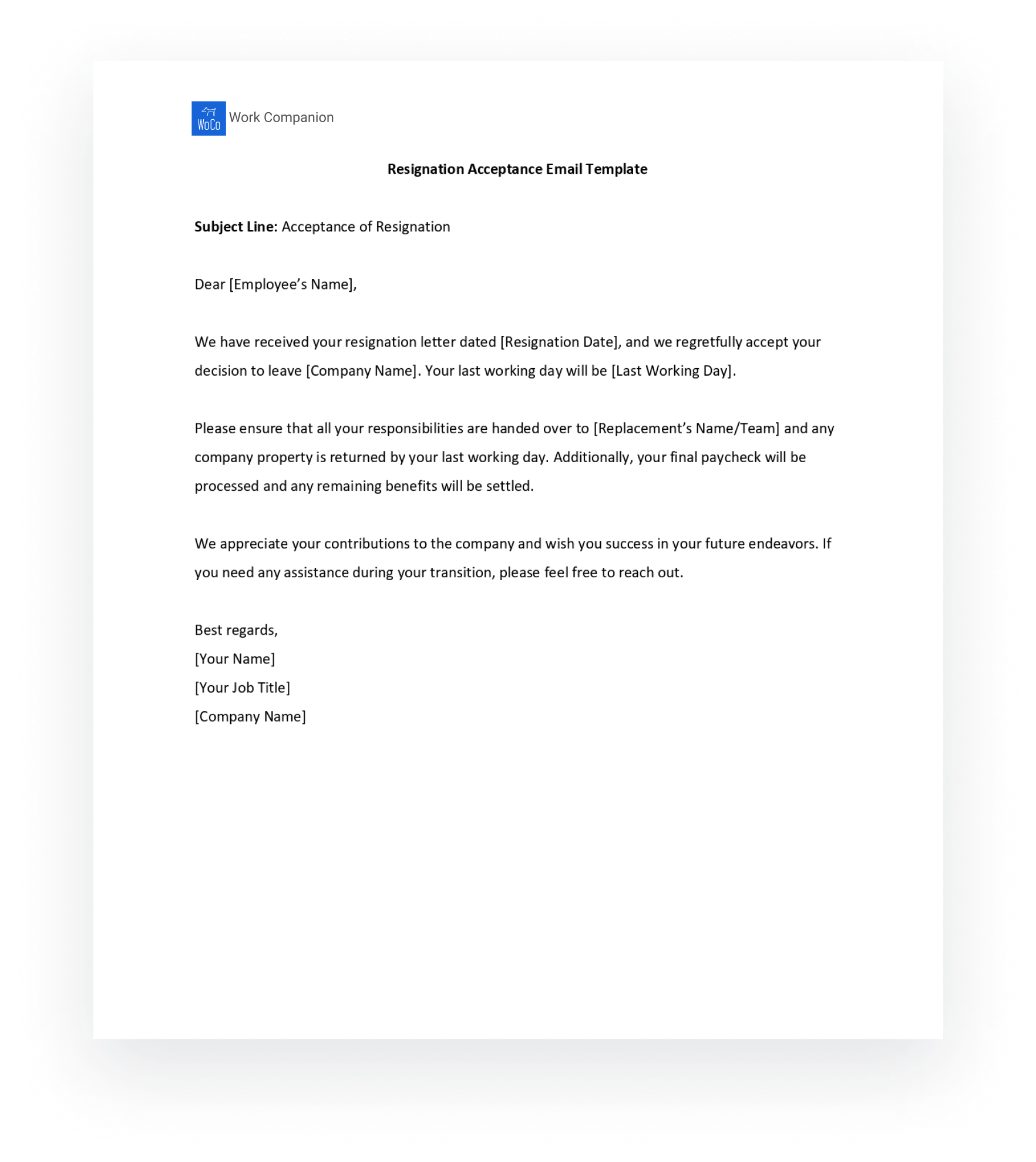Resignation Acceptance Template Resignation Acceptance Template