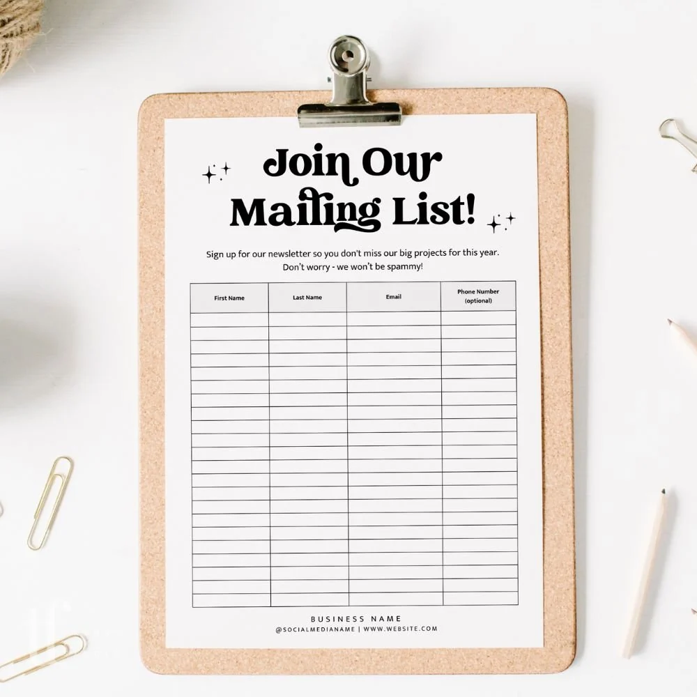 Retro Printable Email Collection Sheet Email Sign Up Form Canva Template Dani