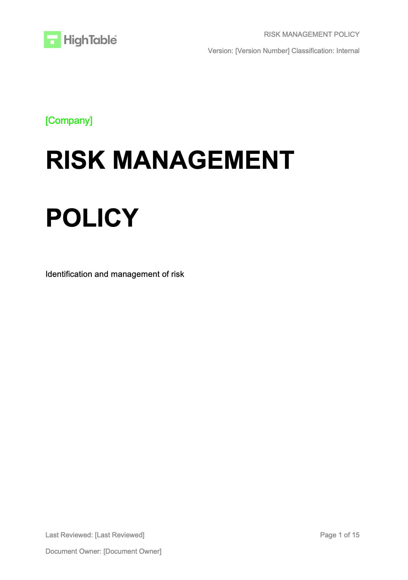 risk management policy sample template