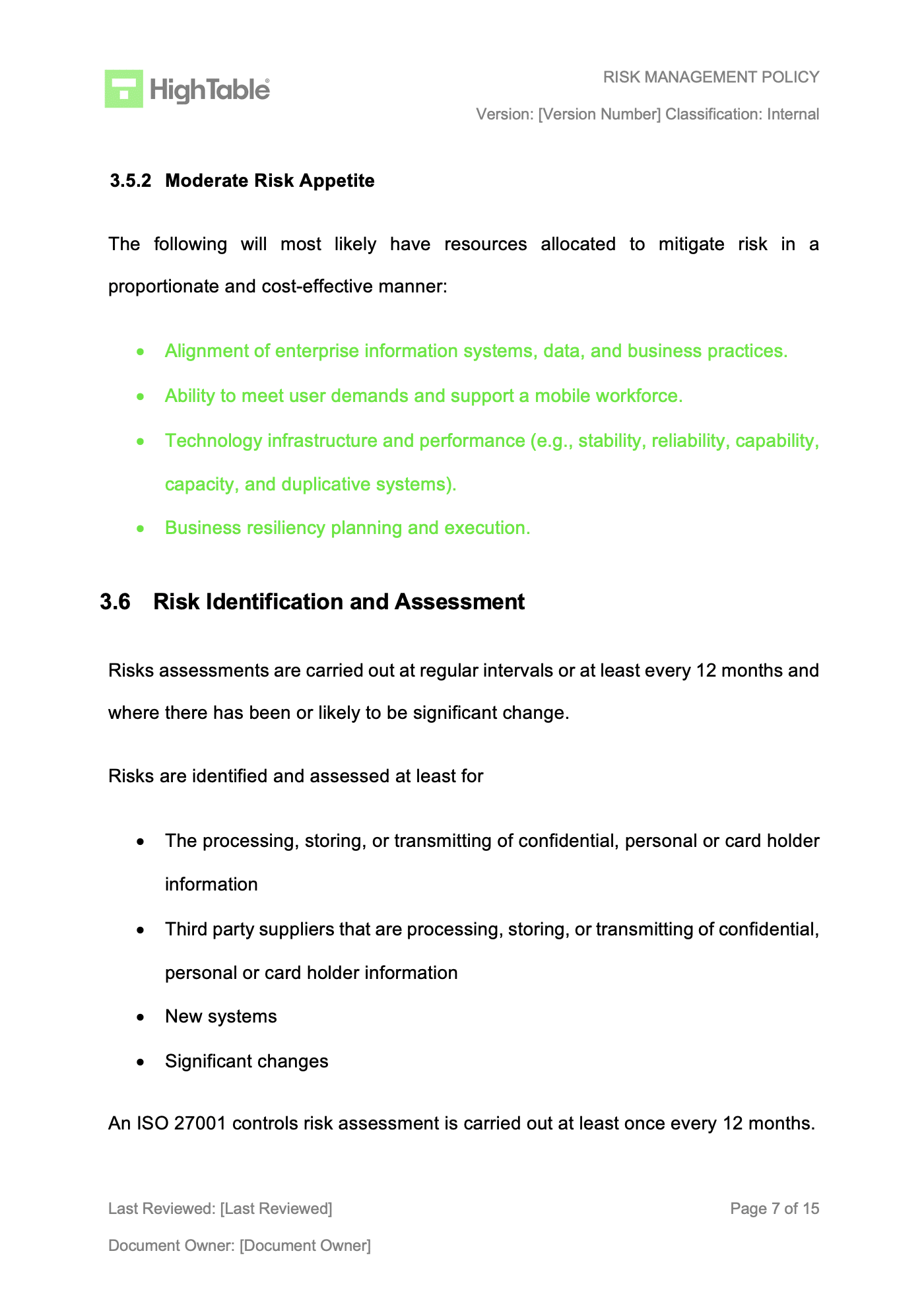 Risk Management Policy Template