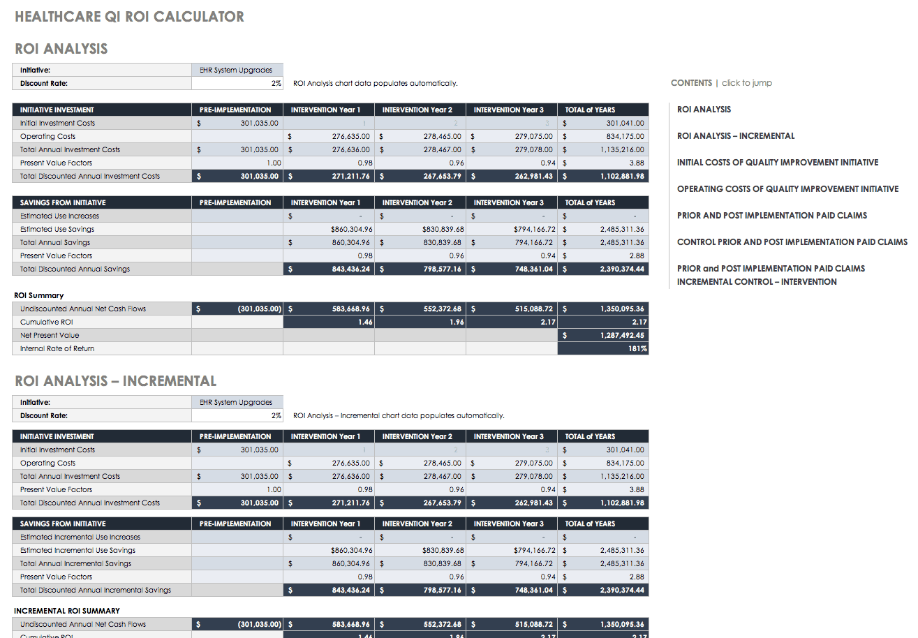 Roi Calculation Templates