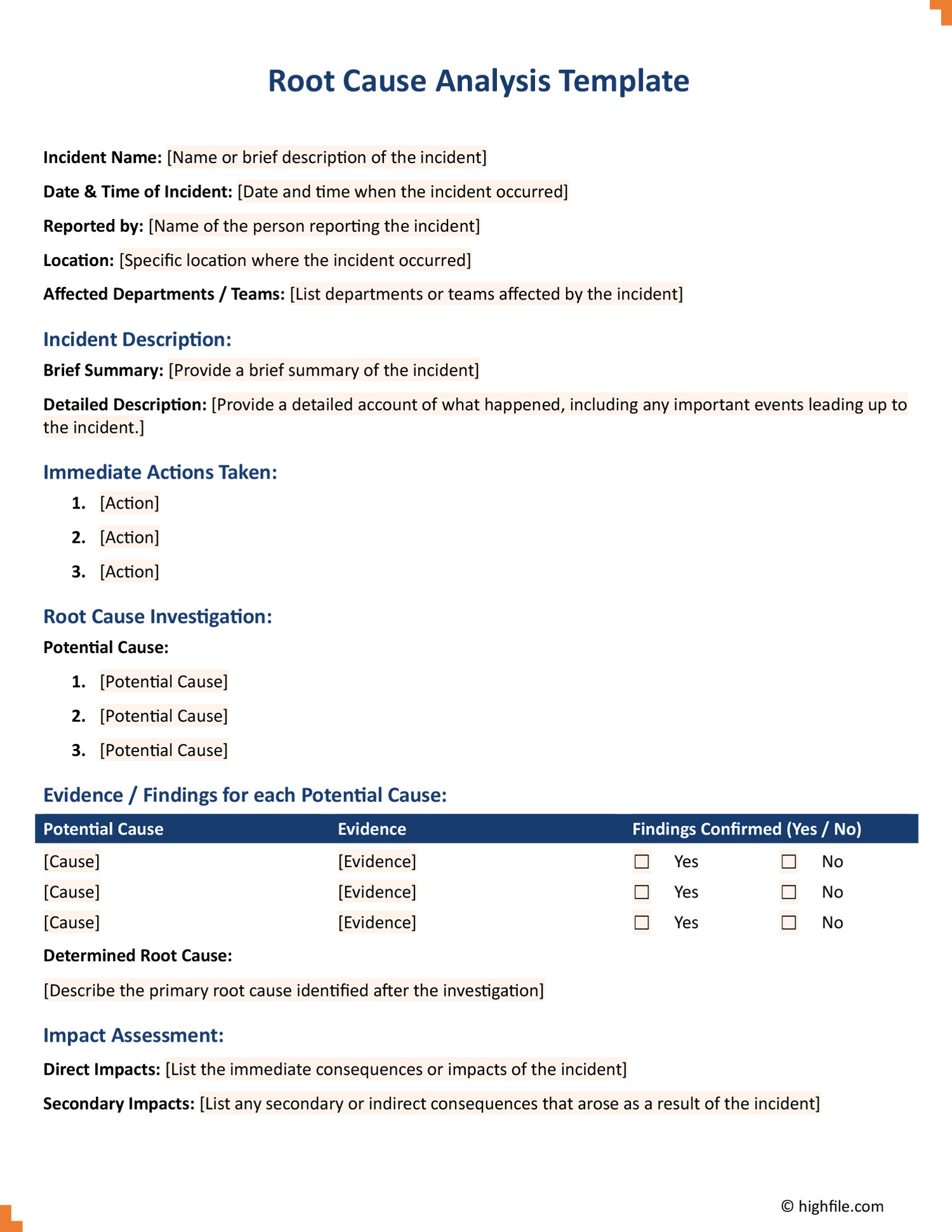Root Cause Analysis Template