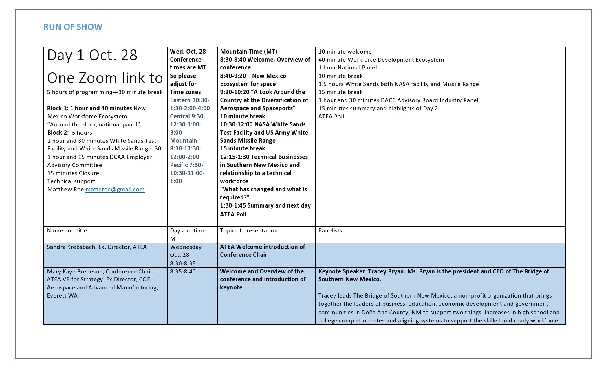 run of show sample template