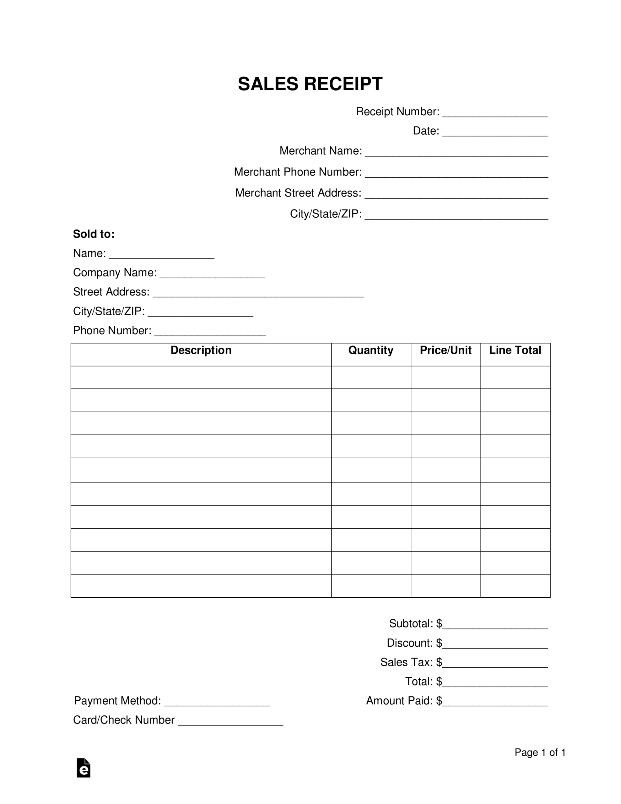 free printable blank receipt template