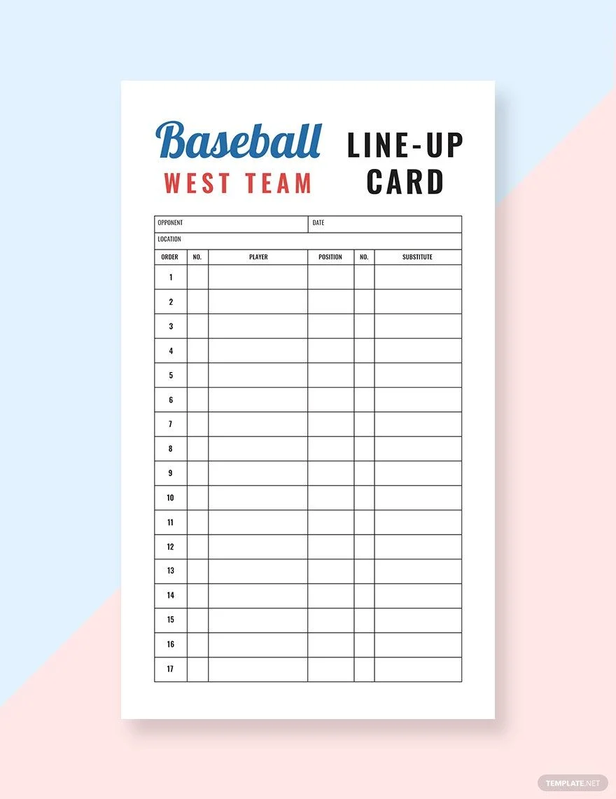 Sample Baseball Line Up Card Sample Baseball Line Up Card