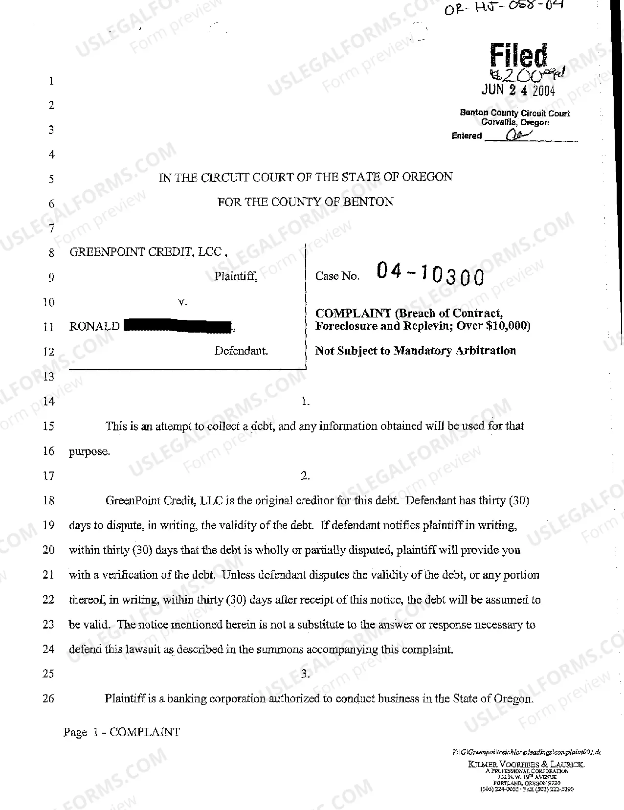 Sample Civil Complaint Oregon Form Sample Civil Complaint Oregon Form