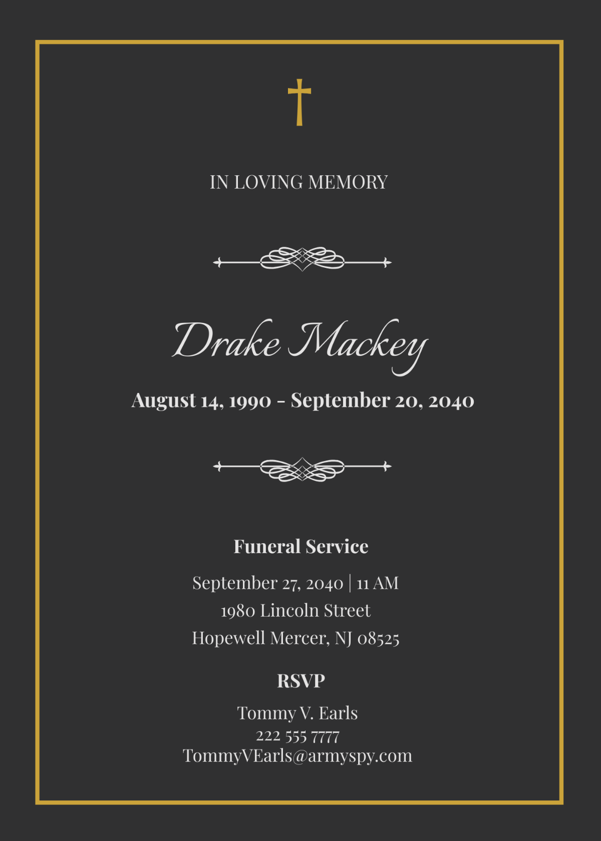 Sample Funeral Announcement Card Sample Funeral Announcement Card