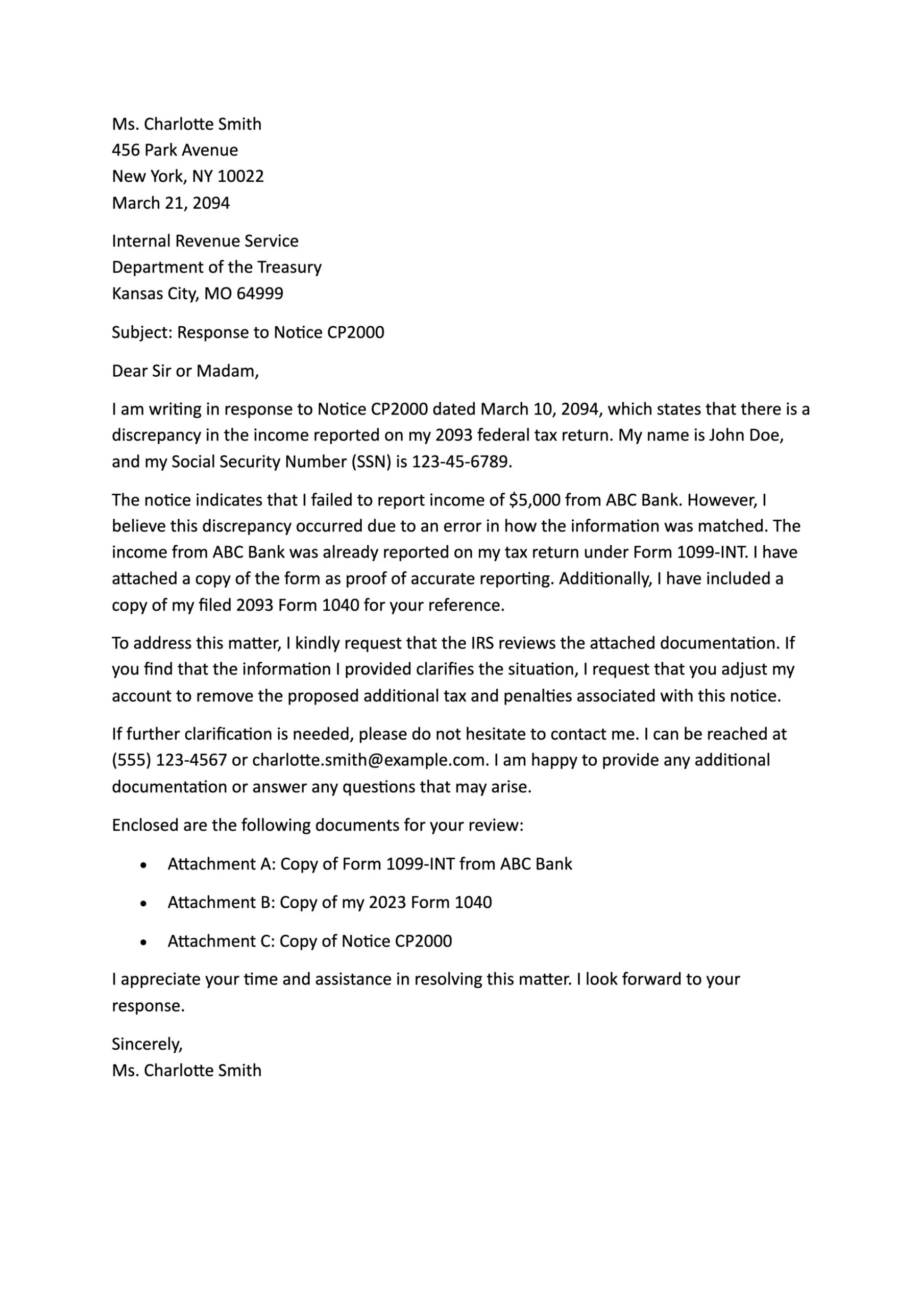 Sample Letter To The Irs