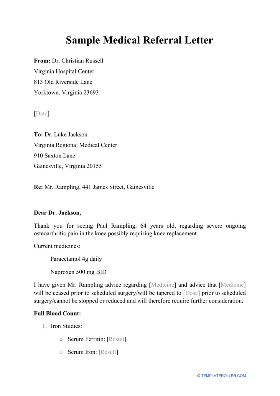 Sample Medical Referral Letter