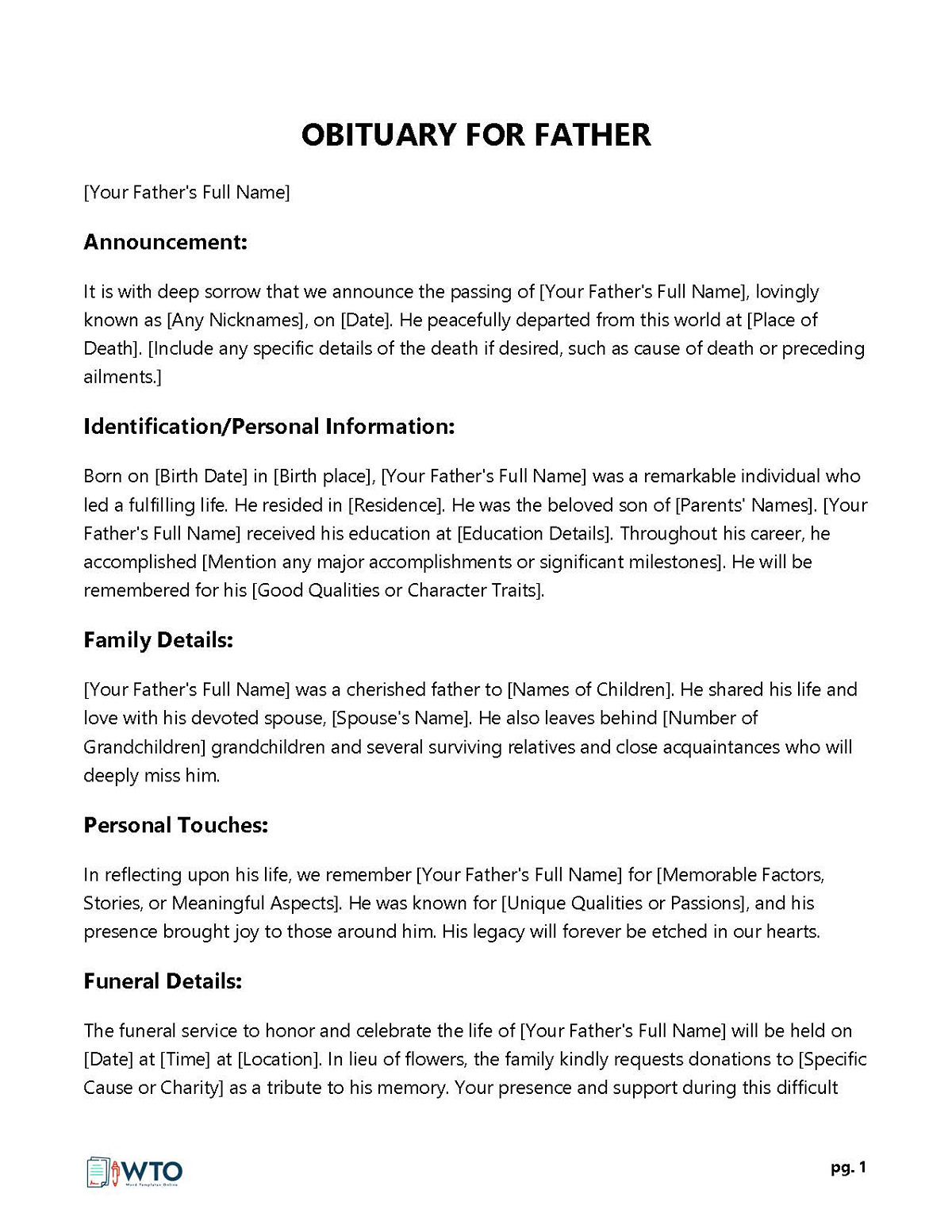 Sample Obituary For Father