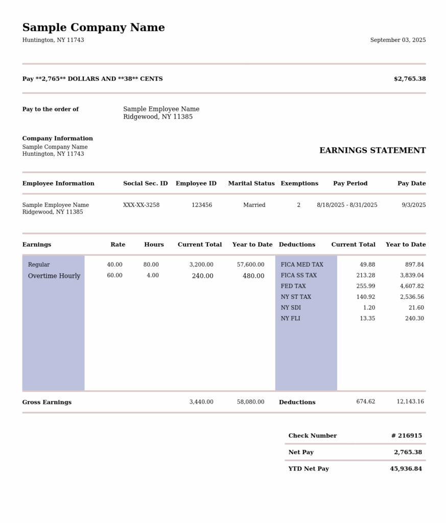 Sample Pay Stub Sample Pay Stub